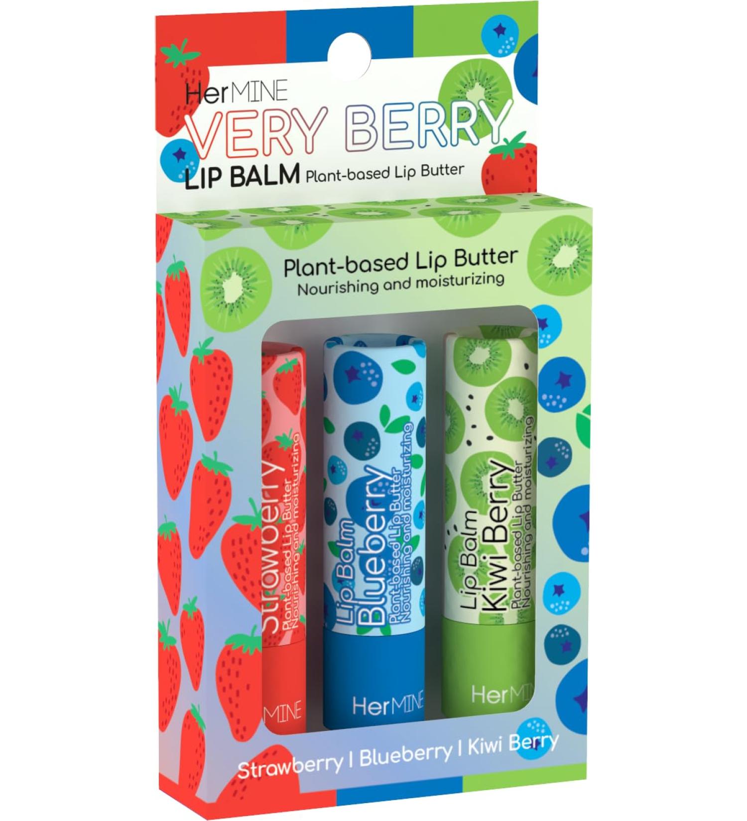 HerMINE Lip Balm Plant-based Lip Butter 3 Pack Nourishing Moisturizing LipBalm LipButter Long Lasting Delicious Flavors Intense Hydration Very Berry - Buy Online on GoSupps.com