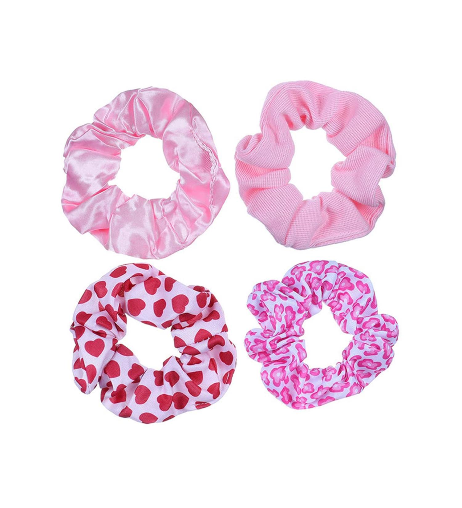 Valentine Pink Hair Scrunchies Set - 4pcs Galentine Hair Ropes & Ties | JHV31 - Buy Online on GoSupps.com