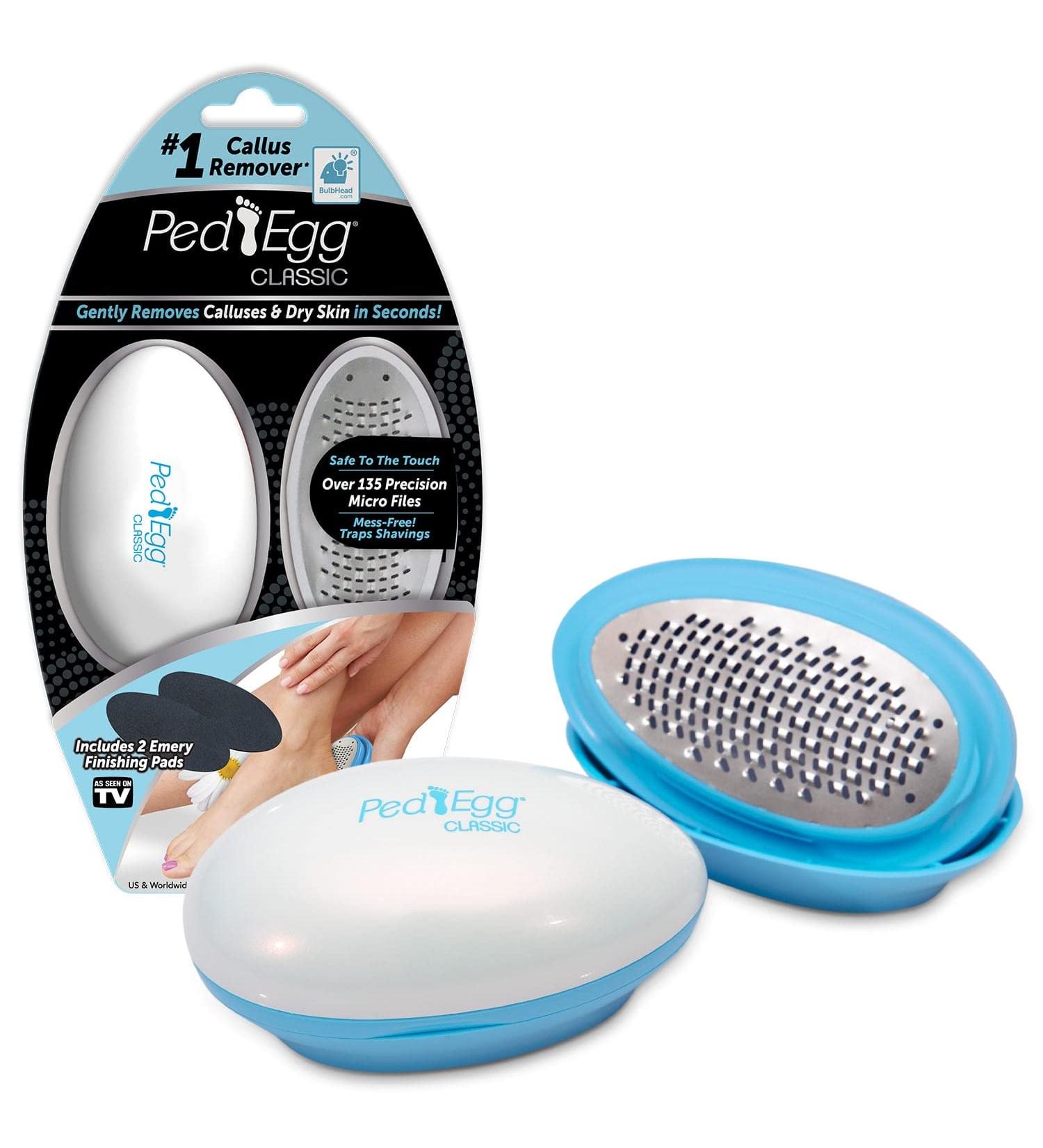 Ped Egg Classic Callus Remover | As Seen On TV | Safely Remove Tough Calluses & Dry Skin | 135 Precision Micro-Blades | Mess-Free | White - Buy Online on GoSupps.com