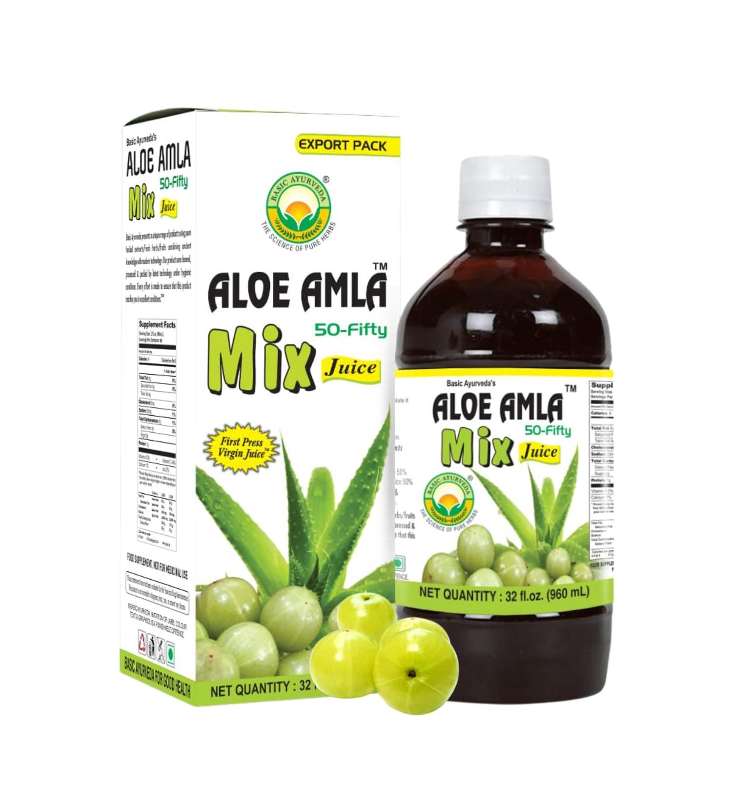 Basic Ayurveda Aloe Vera & Amla Herbal Mix Juice | 32.46 Fl Oz (960ml) - Buy Online on GoSupps.com