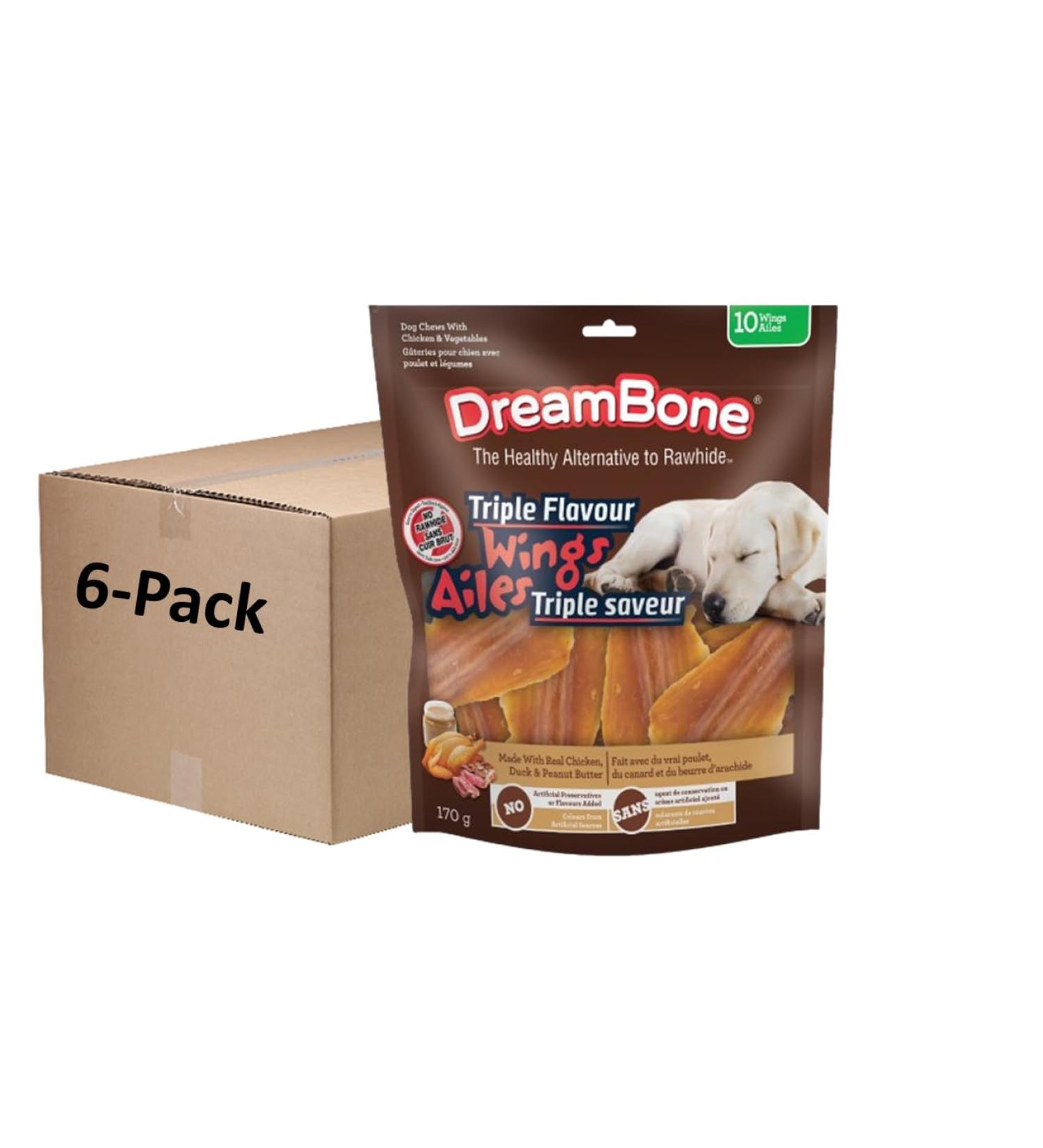 DreamBone Triple Flavour Wings Chicken Peanut Butter & Duck Artificial Free 10ct 6oz 170g 6 Pack - Buy Online on GoSupps.com