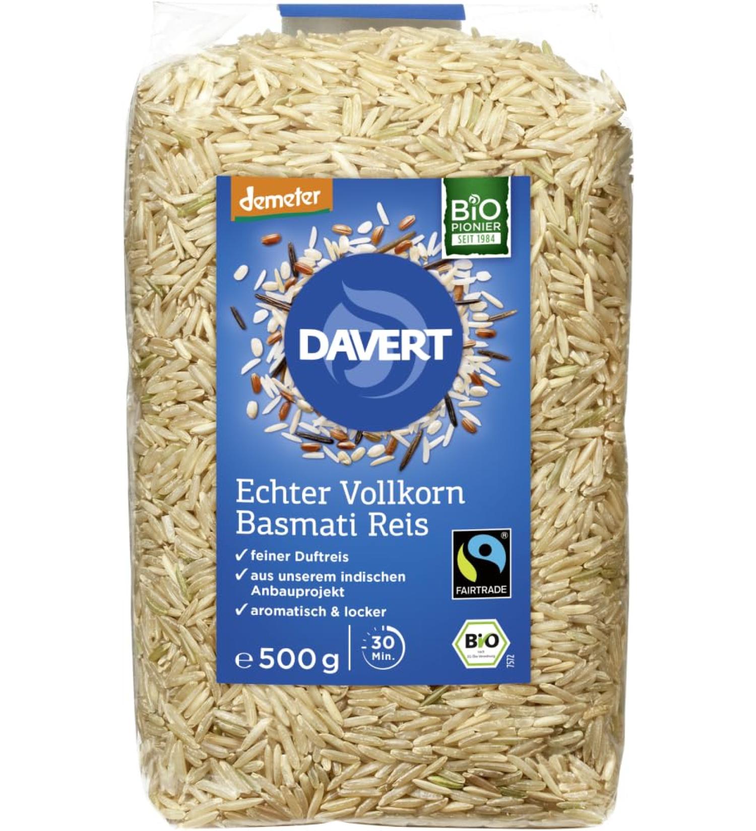 Davert Davert Organic Demeter Basmati Rice Genuine Whole Grain Fairtrade Rice 500g (6 x 500g)