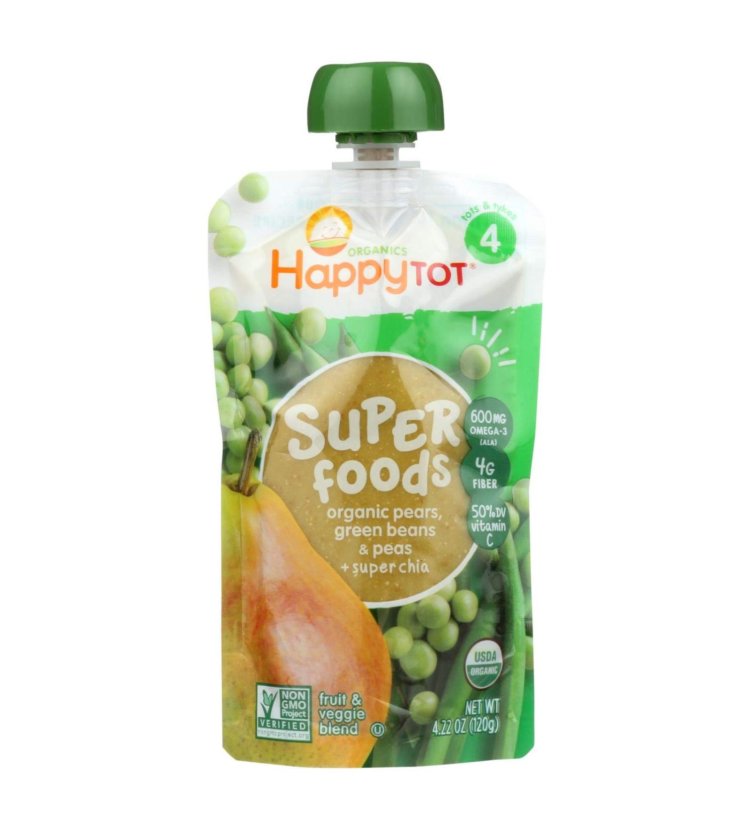 Happy Baby Happytot Organic Superfoods Green Bean Pear And Pea - 4.22 Oz - (Pack of 16)