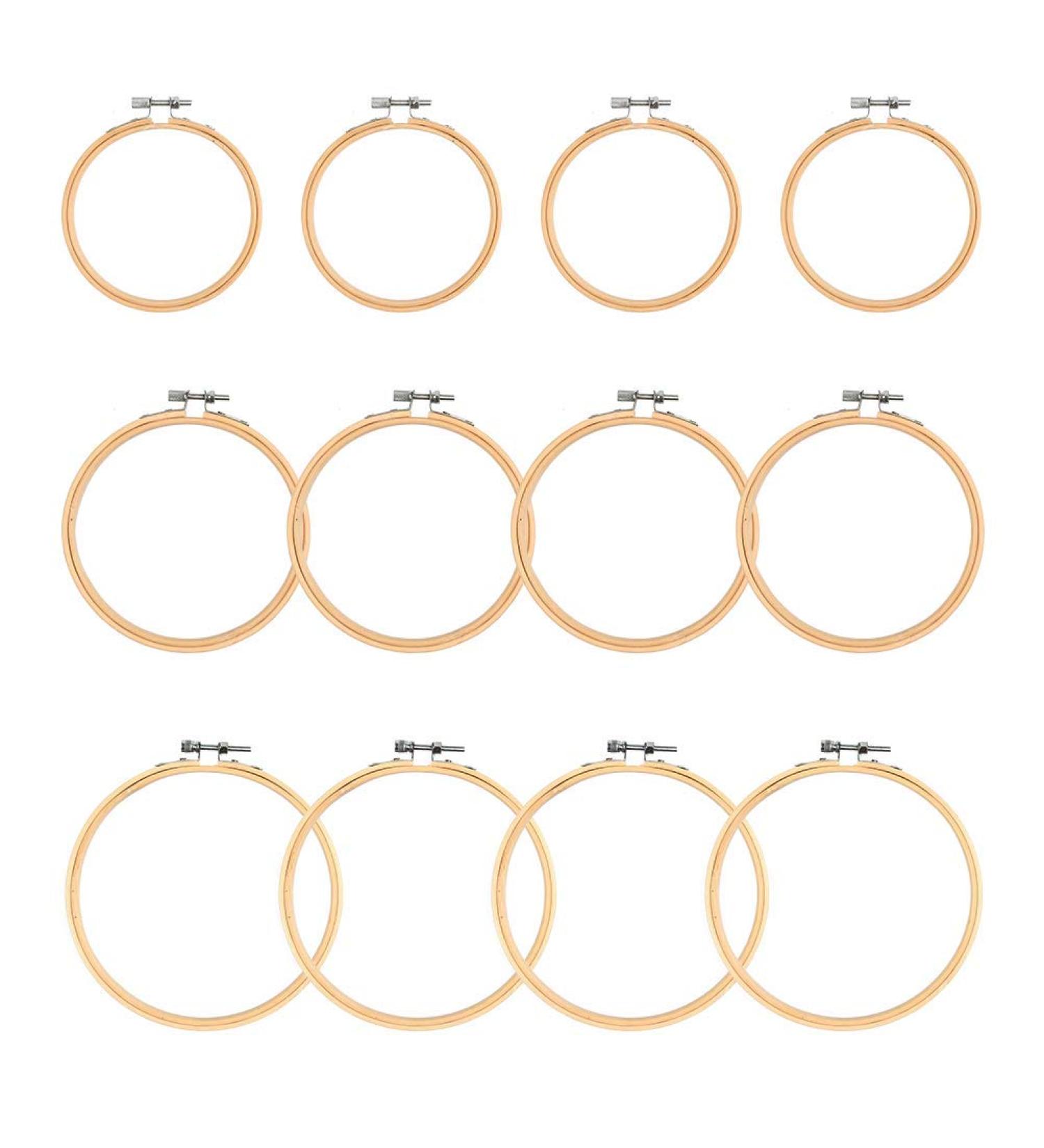 WOWOSS 12 Pcs Adjustable Bamboo Embroidery Hoops - 3 Sizes - Ideal for Cross Stitch and Art Craft Sewing - Buy Online on GoSupps.com