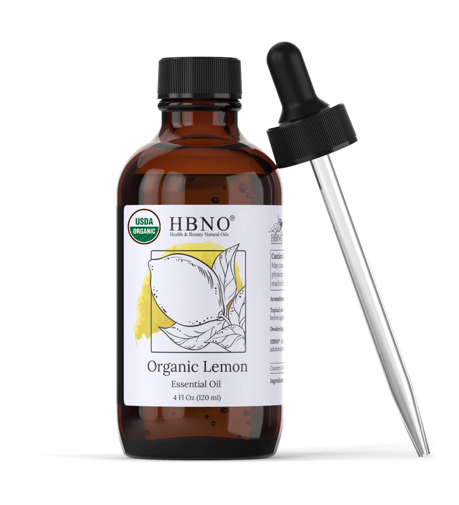 HBNO Organic Lemon Essential Oil 4 oz - USDA Certified Cold Pressed for Cleaning Aromatherapy & DIY Projects - Perfect for Soaps & Diffusers - Buy Online on GoSupps.com