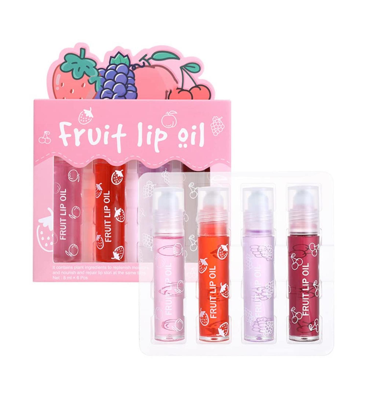  Surakey Roll-on lip gloss fruity lip oil transparent glitter lip gloss moisturizing and hydrating gloss long-lasting lipstick glossy liquid lipstick (4 sticks) - Buy Online on GoSupps.com