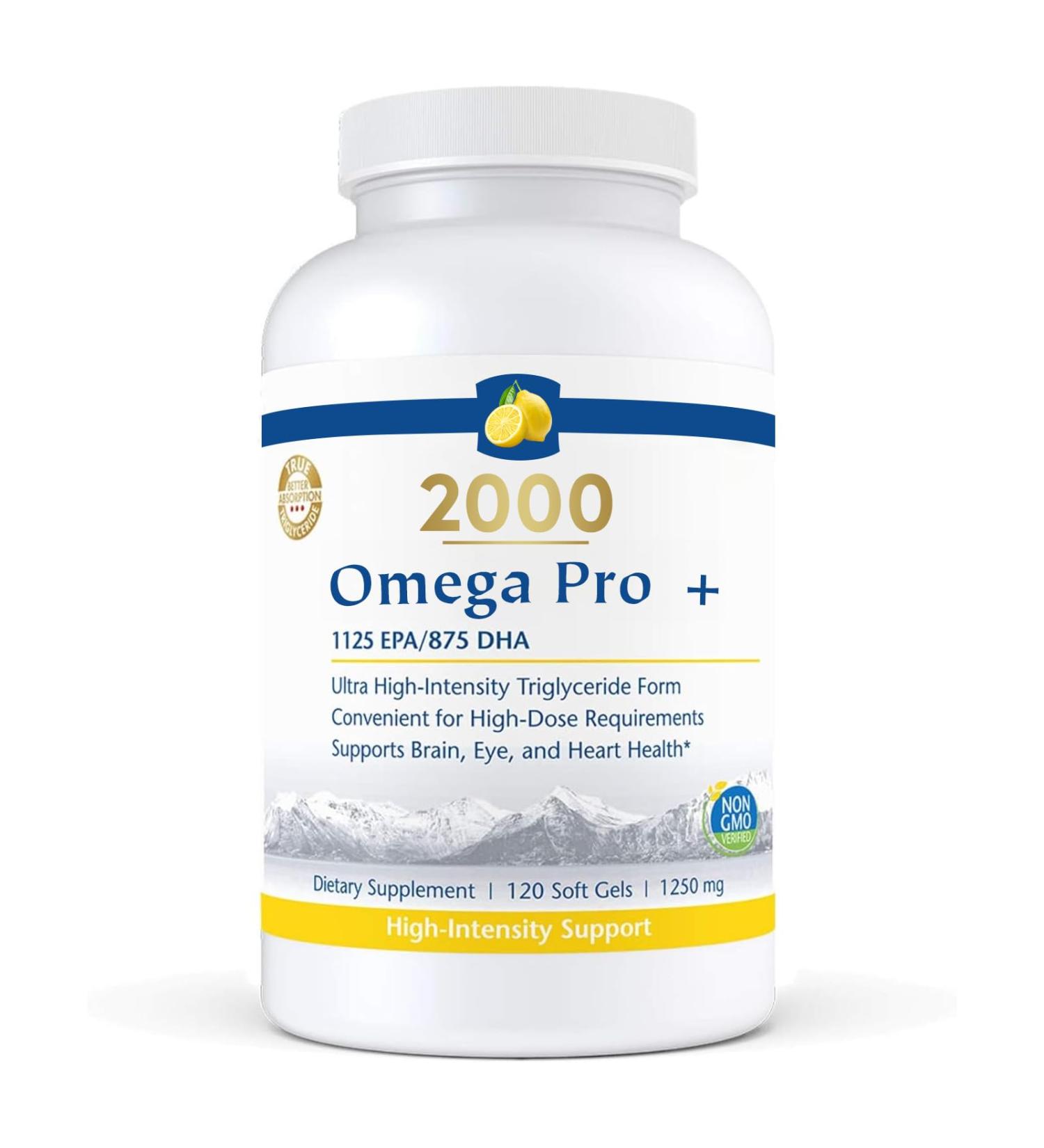 ProOmega 2000-D Lemon Flavor 2150 mg Omega-3 & D3 Ultra-Strength Fish Oil - Rich in EPA and DHA - Dietary Supplement with 120 Softgels 60 Servings (Two Pills at a Time)