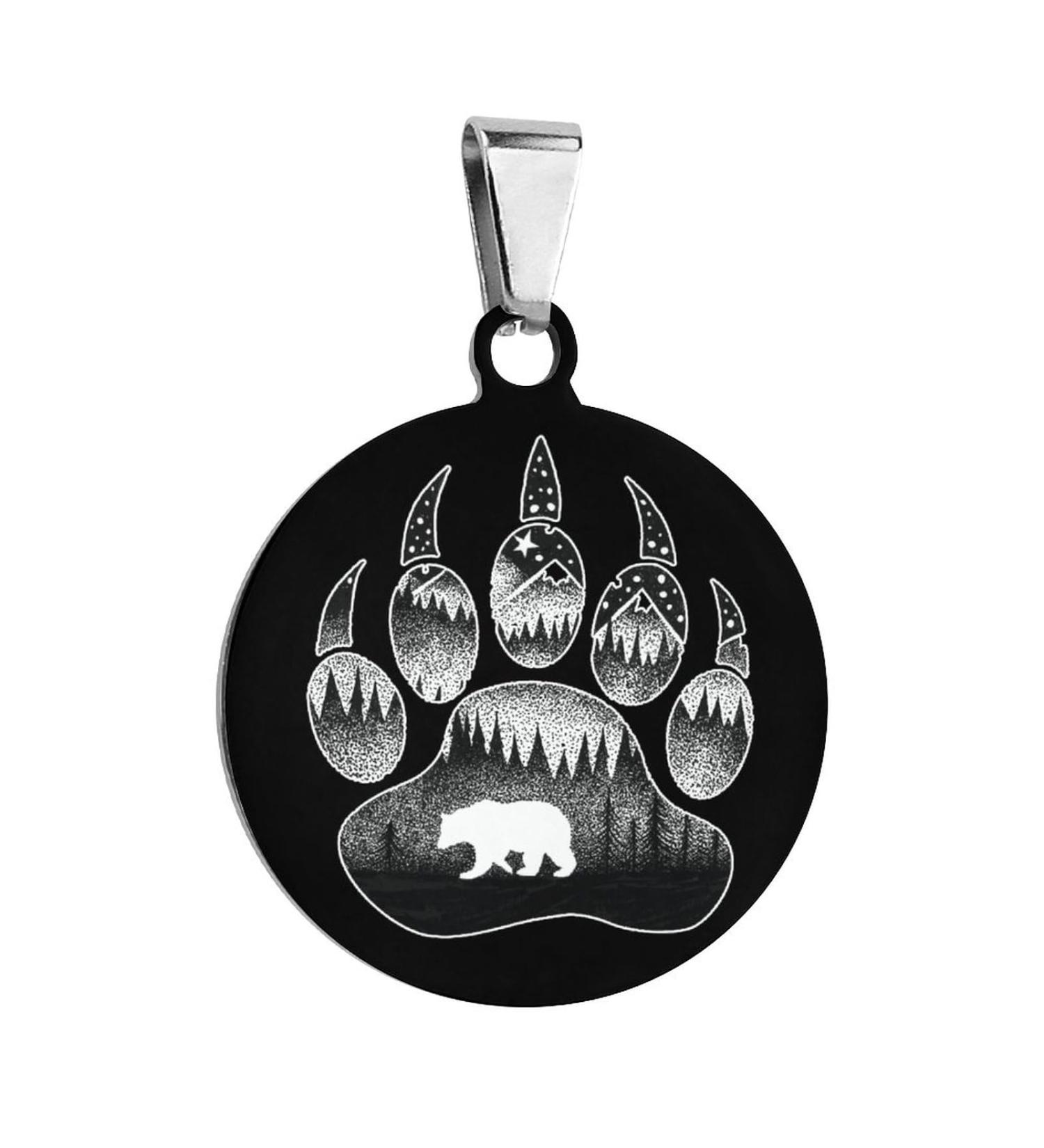 Forest Bear Paw Pet ID Tag Personalized Stainless Steel Round Dog Tags Printed Cat Collar Tags Accessories - Buy Online on GoSupps.com