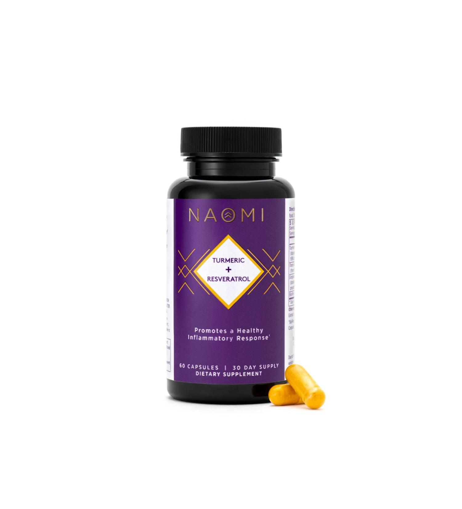 NAOMI Turmeric Resveratrol 1000mg - Joint Support & Inflammation Response with Curcuminoids & Black Pepper Extract - High Potency Blend - 60 Count - Buy Online on GoSupps.com