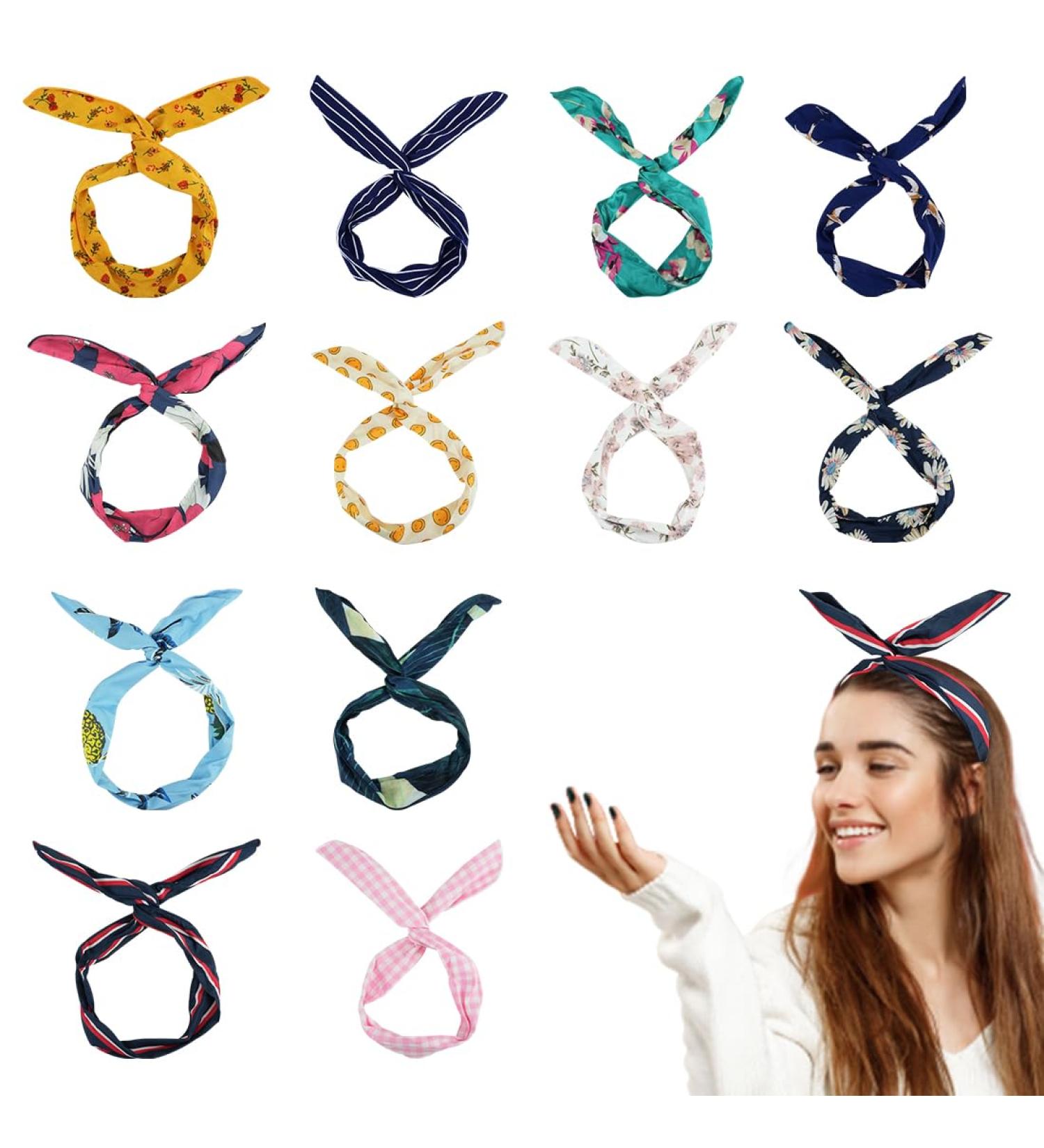 Lzymsz 12pcs Twist Bow Wired Hair Bands & Turbans - Vintage Printed Criss Cross Head Wraps for Women & Girls | Yoga & Sports Compatible - Buy Online on GoSupps.com