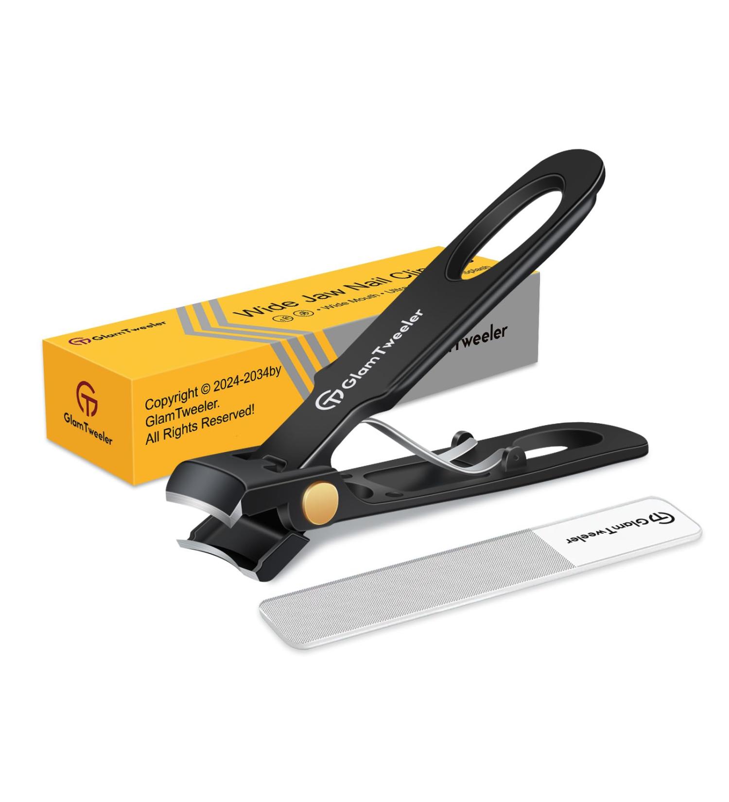 Buy GlamTweeler Anti-Splash Wide Jaw Opening Nail Clippers - Ultra Sharp Fingernail & Toenail Clipper with Glass Nail File (Black) for Perfect Grooming | International Shipping - Buy Online on GoSupps.com