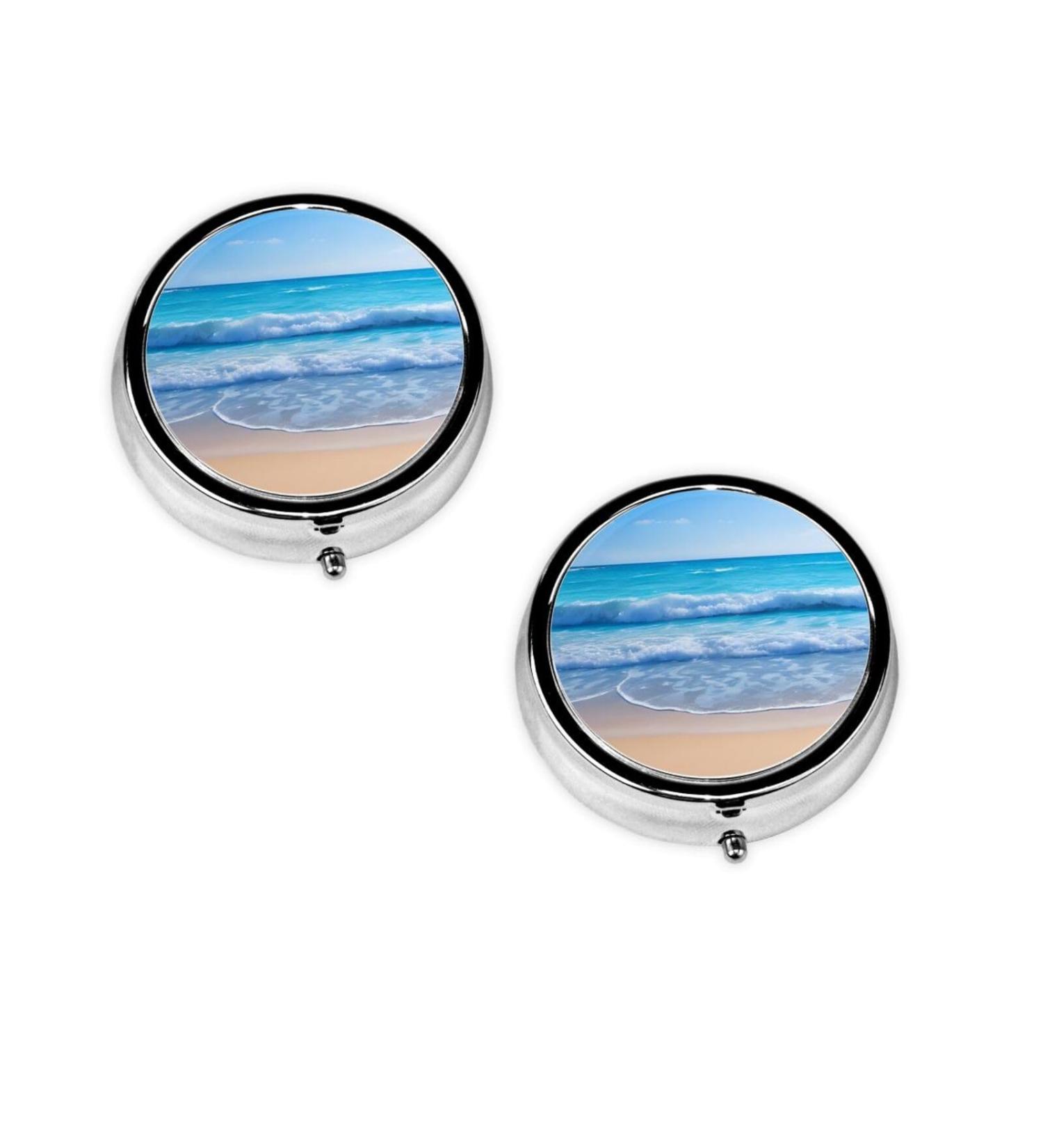 Round Beach & Sea Pill Box 3 Compartment Portable Organizer for Vitamins & Medications Travel-Friendly Decorative Pill Case - Buy Online on GoSupps.com