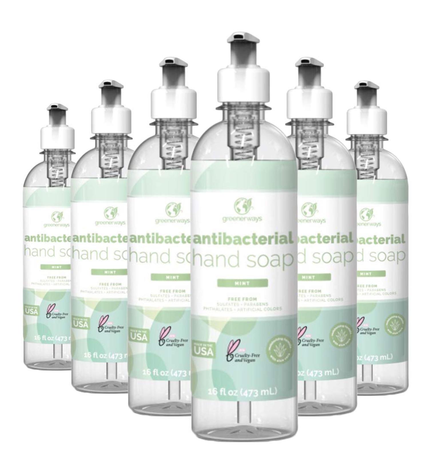 Greenerways Mint Antibacterial Hand Soap | Made in USA | Sulfate-Free, Paraben-Free | Vegan Hand Wash with Aloe Vera (16 Fl Oz, 6 Pack) - Buy Online on GoSupps.com