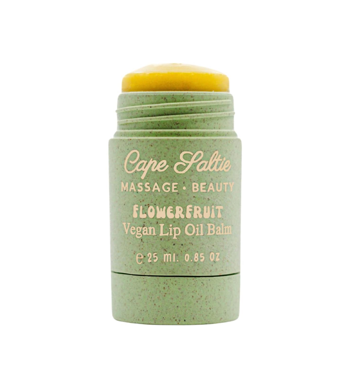 Cape Saltie Massage Beauty Flowerfruit Vegan Oil Lip Balm in "Peppermint Tea" Peppermint Earl Grey (0.85 oz Jumbo Size Clear Balm) | Nourish Hydrate Moisturize | Infused with Natural Fruit Oil - Buy Online on GoSupps.com
