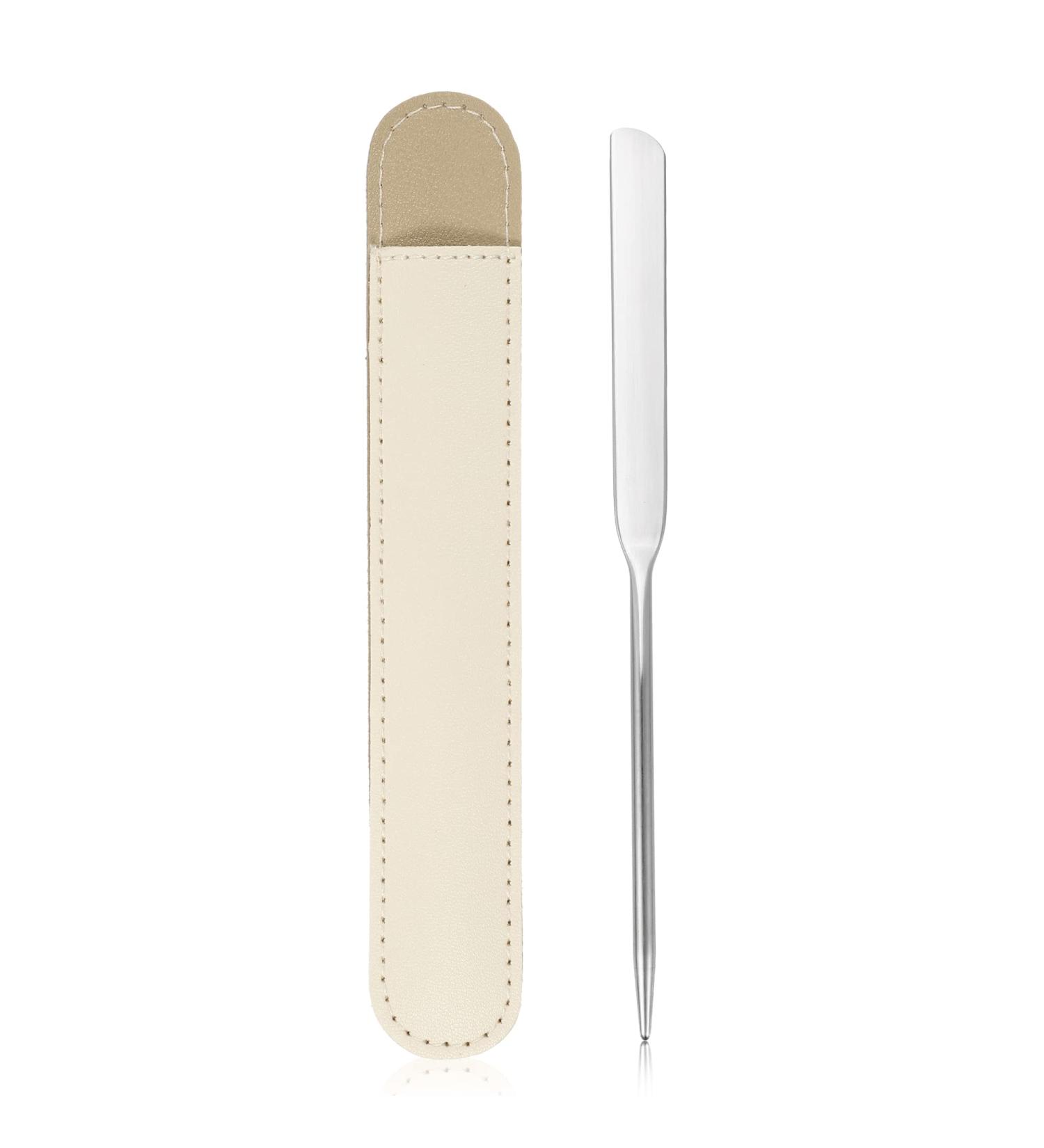 VOCOSTE Stainless Steel Makeup Spatula Set with Faux Leather Case - Liquid Foundation & Lipstick Mixing Palette Tool in Beige - Buy Online on GoSupps.com