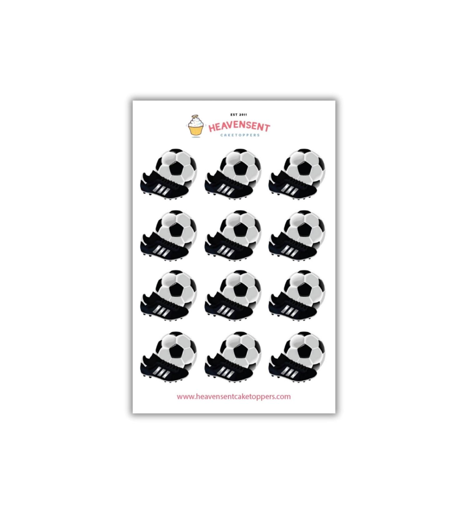 Edible Cake Toppers 24 Soccer Ball Boots Shoe Cleats Premium Thick Wafer Card Standing Cupcake Toppers Birthday Party Cake Decorations