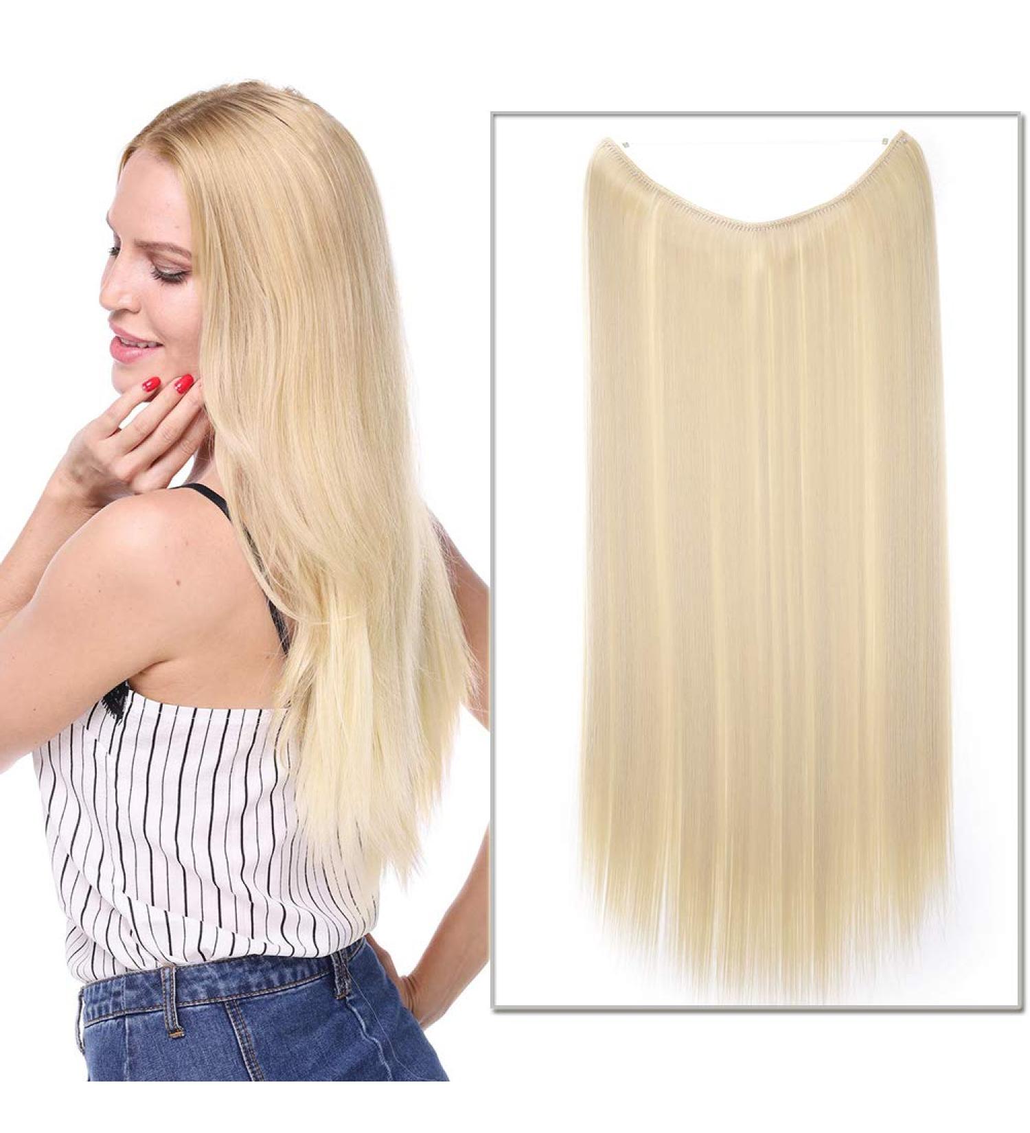 Silk-co One Piece Wire in Hair Extensions 24 inch Long Straight Hairpiece No Clip Synthetic Hair Wire String Bleach Blond - Buy Online on GoSupps.com