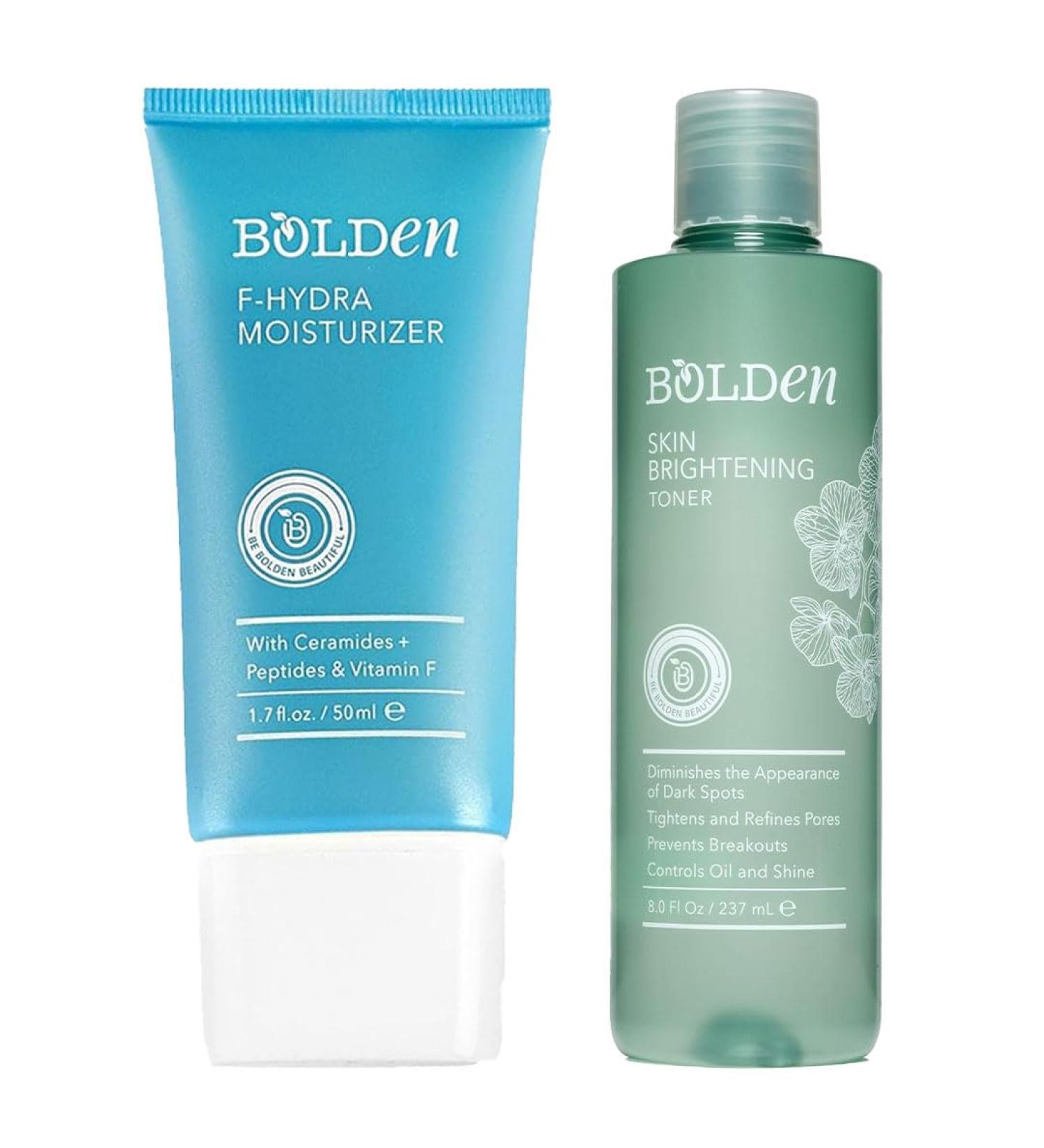 Bolden Skin Brightening Toner & F-Hydra Moisturizer Bundle | Targets Dark Spots Oil & Dryness | with Glycolic Acid Niacinamide Hyaluronic Acid Ceramides & Vitamin F | 8.0 fl oz + 1.7 fl oz - Buy Online on GoSupps.com