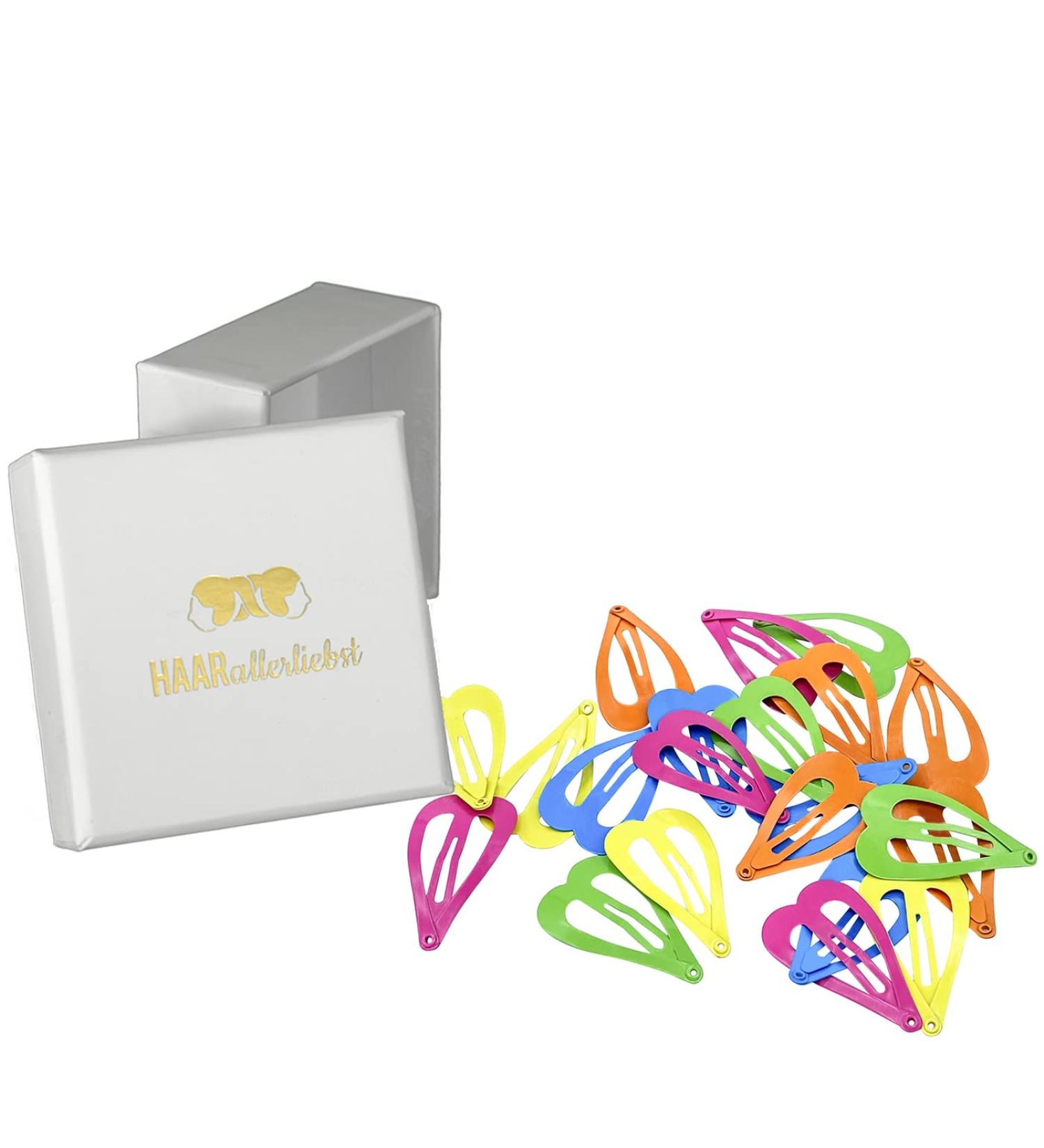 HAARallerliebst Hair Clips for Girls - Colorful Heart Set (20 Pieces 3.6 cm) with White Storage Box - Perfect Gift for Kids - Buy Online on GoSupps.com