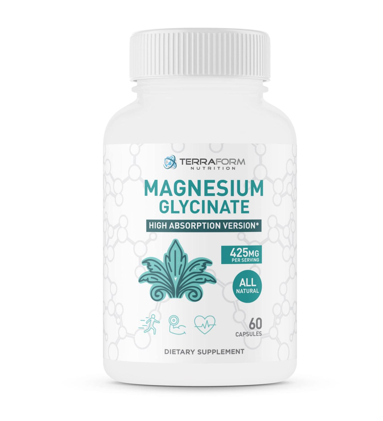 Premium Magnesium Glycinate Capsules 425mg | 100% Chelated | 30 Servings | Made in USA - Buy Online on GoSupps.com