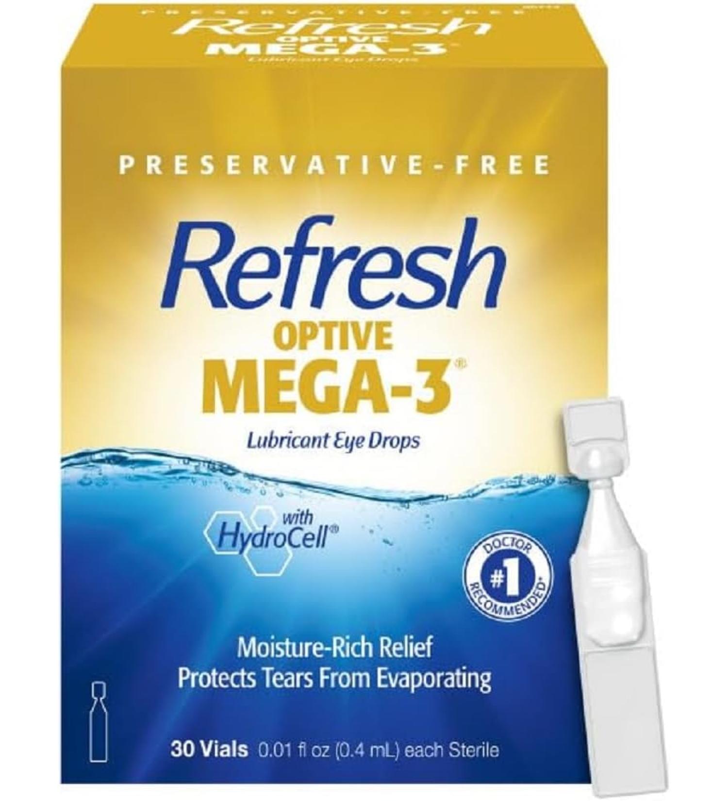 Refresh Optive Mega-3 Lubricant Eye Drops - 30 Count | Dry Eye Relief - Buy Online on GoSupps.com