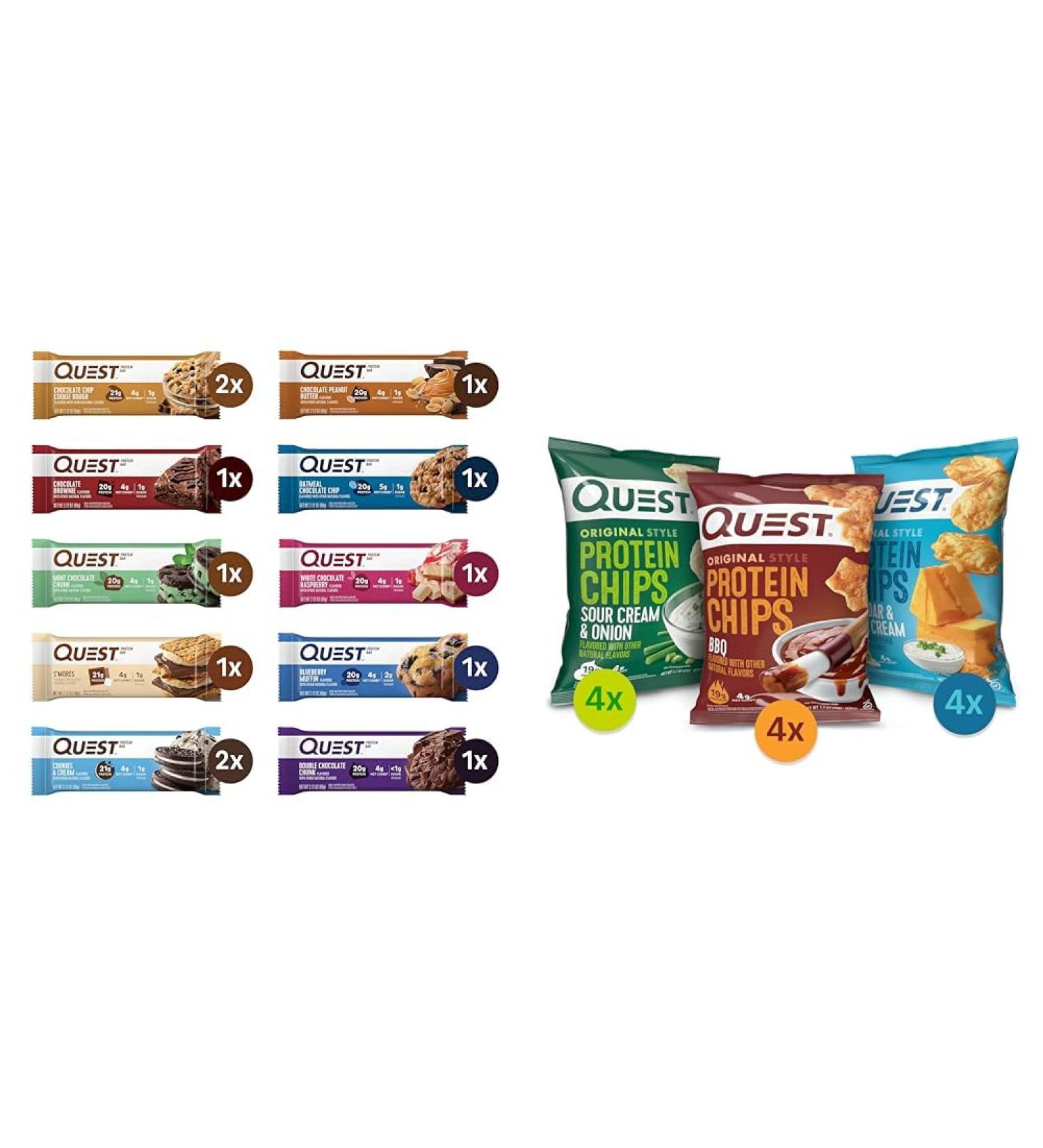 Quest Nutrition Ultimate Variety Pack Protein Bars & Protein Chips Variety Pack (BBQ Cheddar & Sour Cream Sour Cream & Onion) - Buy Online on GoSupps.com
