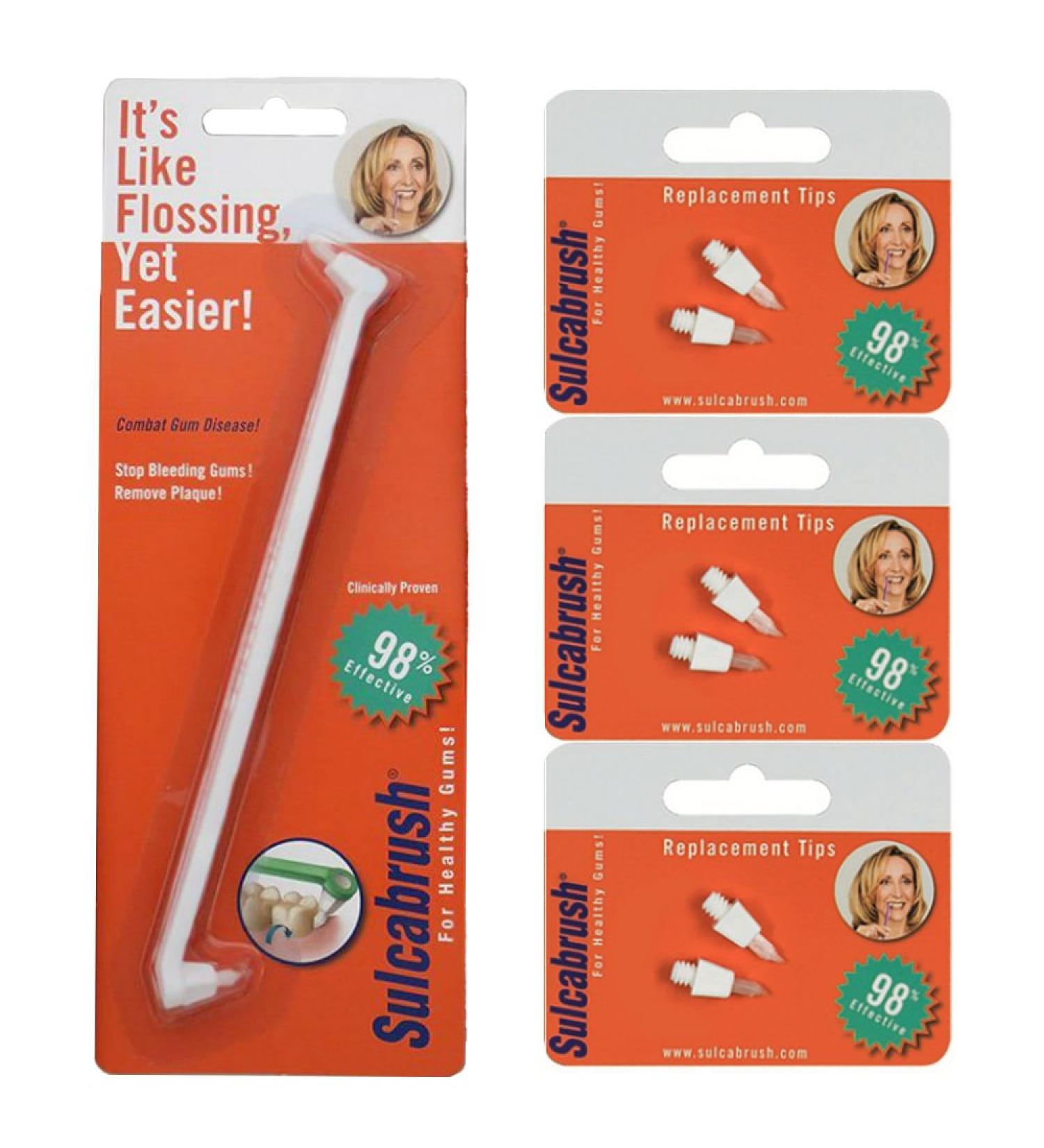 1 Sulcabrush Handle and 3 Replacement Tip Packs Bundle