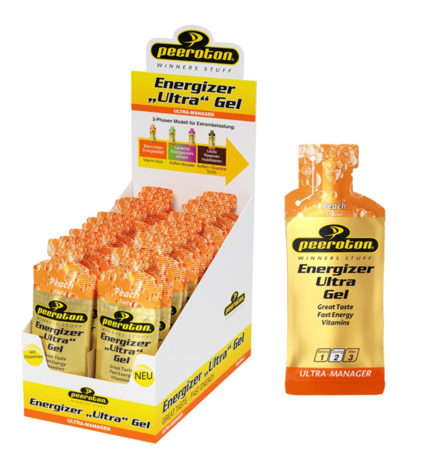 Peeroton Energizer Ultra Gel Peach - Isotonic Energy Gel for Max Endurance | 26.5g Carbs Fast Digesting 40ml (24 Pack) - Buy Online on GoSupps.com