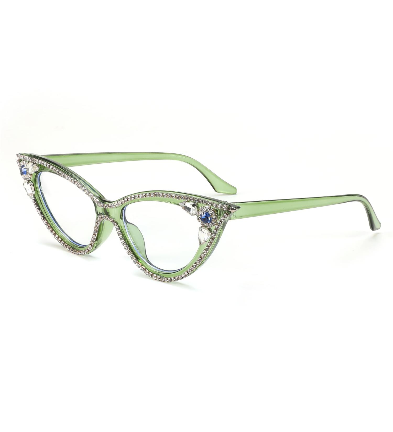 FEISEDY Diamond Blue Light Blocking Cat Eye Glasses for Women - Rhinestone Anti Eyestrain Computer Eyewear B0070 Green 50mm - Buy Online on GoSupps.com