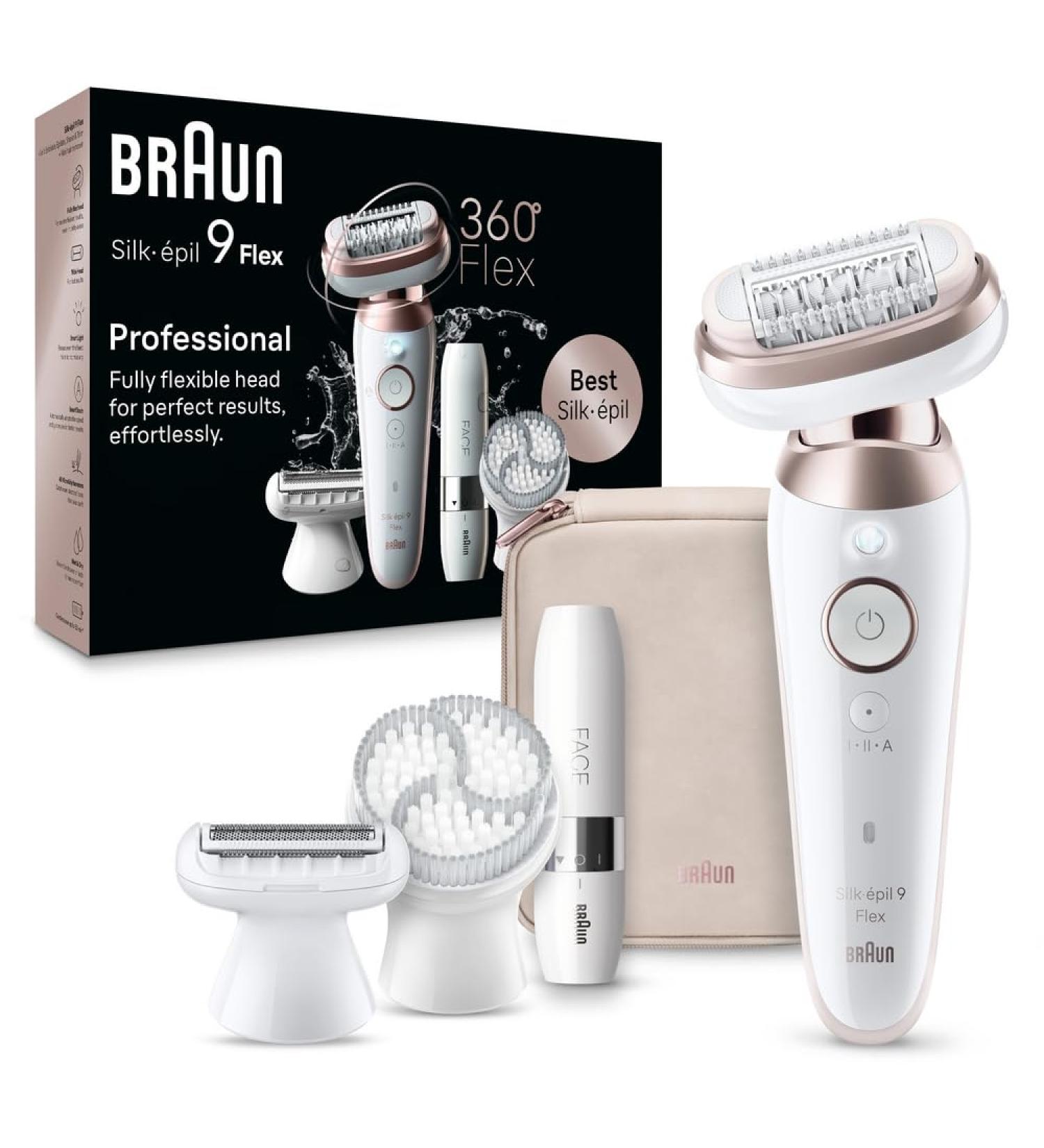 Braun Silk- pil 9 Flex Epilator for Women - Long-lasting Hair Removal Mini Razor & Peeling Attachments | 9-306 3D White/Pink Titan - Buy Online on GoSupps.com