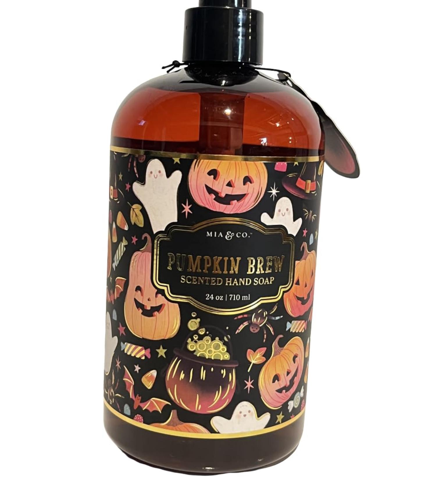 Pumpkin Brew Halloween Scented Hand Soap 710ml/24 oz Black Bottle with Ghost and Jack-o'-lantern Design