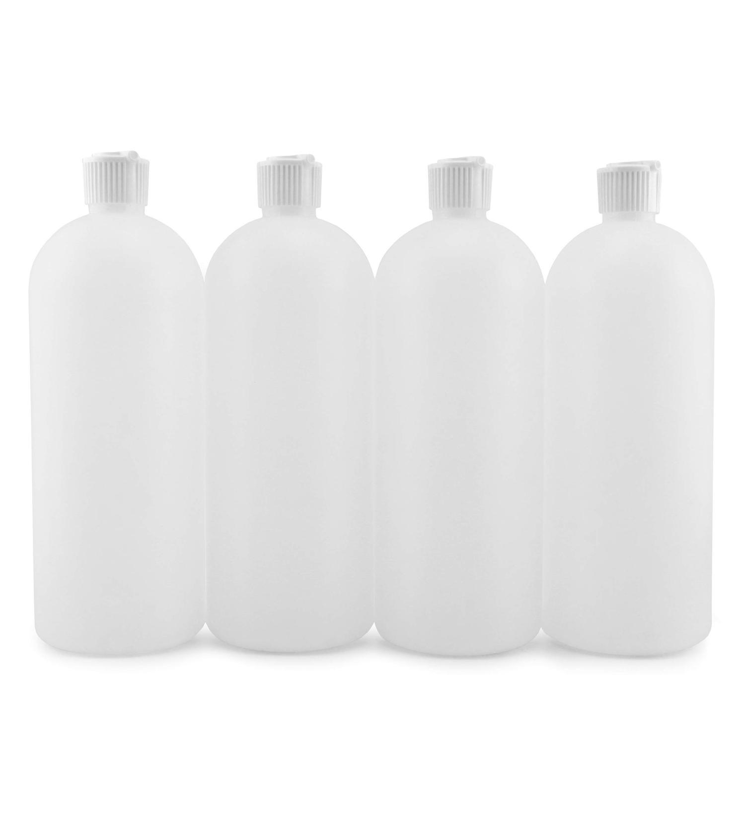 32oz Plastic Squeeze Bottles (4-Pack) with Flip Top Spout - Natural Color - Buy Online on GoSupps.com