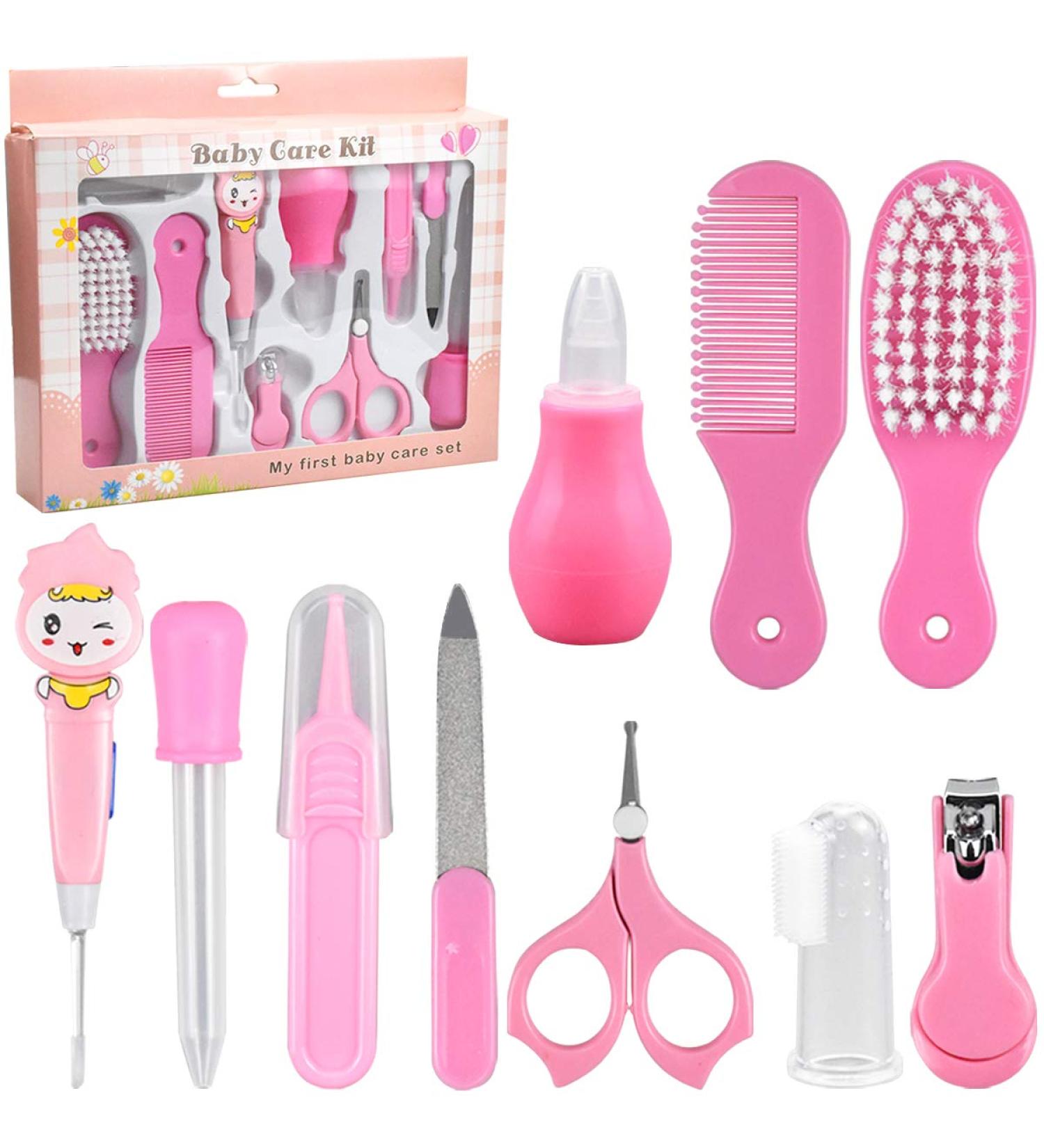 10 Pcs Baby Grooming Kit - Newborn Healthcare Set for Infant with Nail Clipper, Scissors, Brush, Nose Cleaner - Safety Baby Care Accessories - Buy Online on GoSupps.com