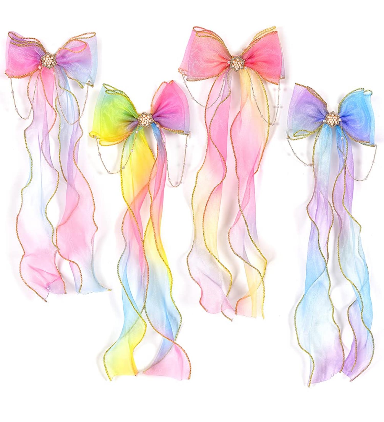 4 Pcs Large Ribbon Colored Hair Bows with Clips - Colorful Glitter Braided Bowknot for Women Girls - Ideal for Wedding, Birthday Party (4 Colors) - Buy Online on GoSupps.com