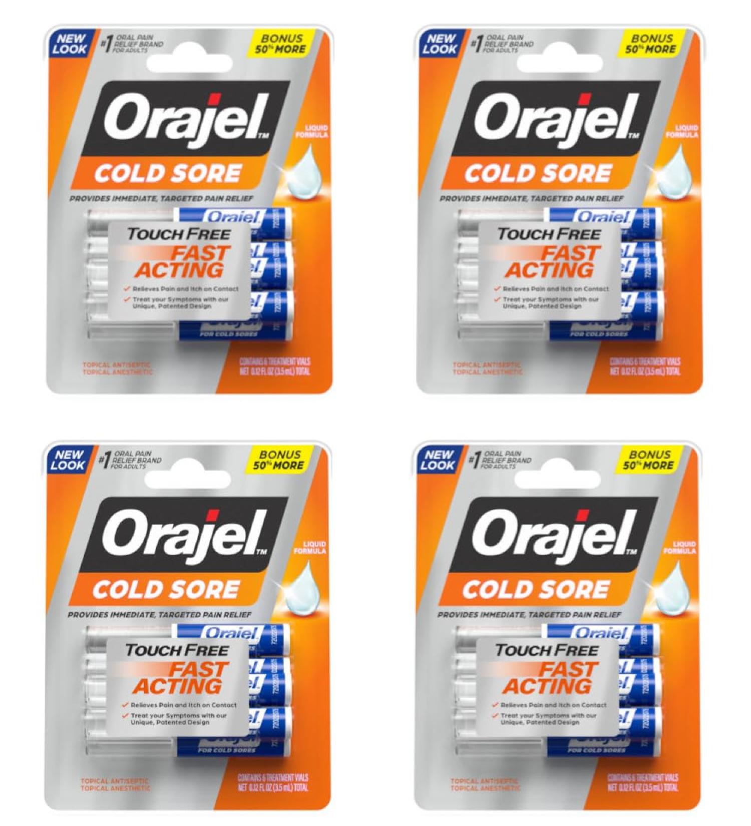 Orajel Cold Sore Touch-Free Fast Acting Liquid Formula Relieves Pain and Itch on Contact 6 Count (Pack of 4) - Buy Online on GoSupps.com