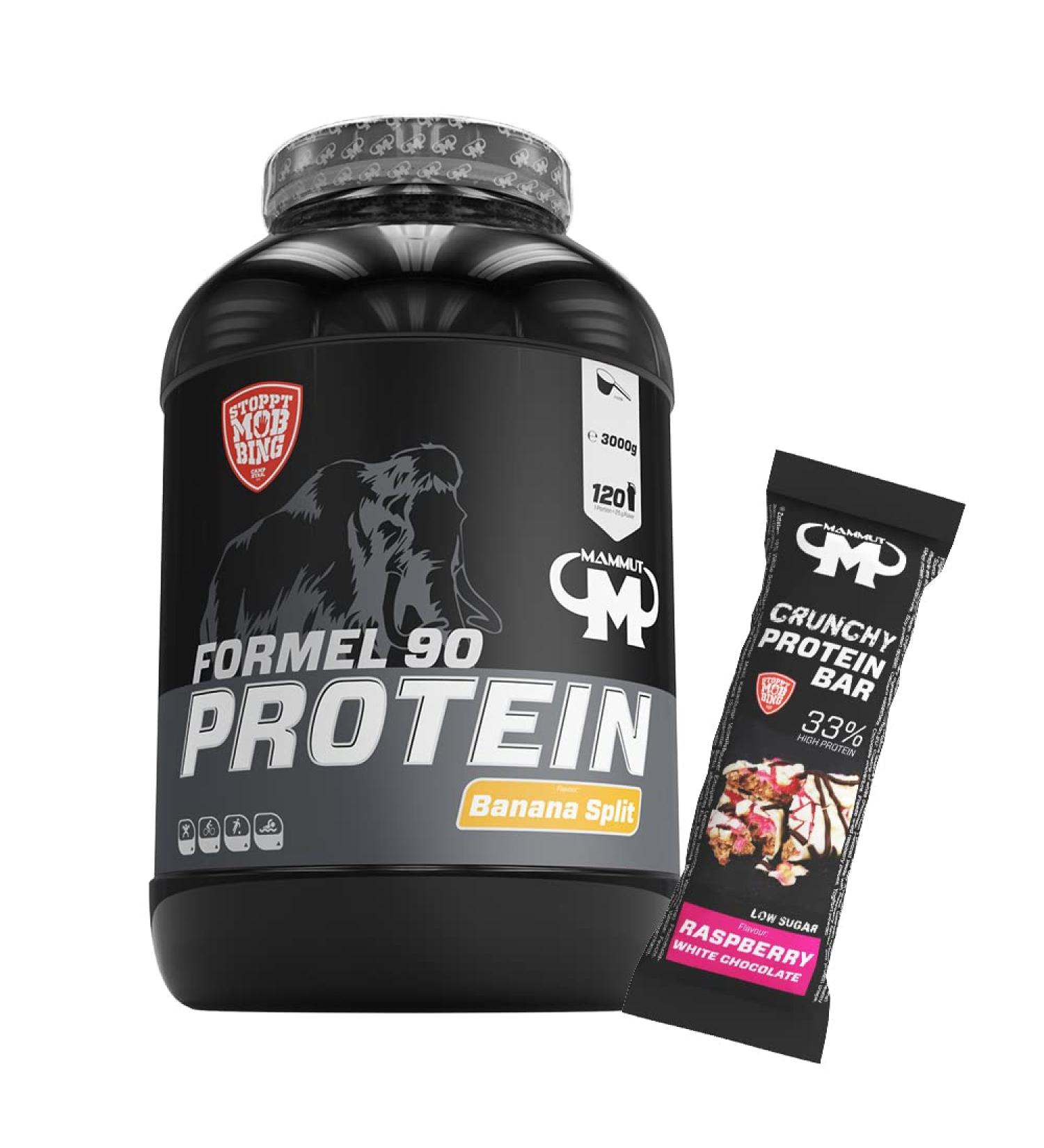 Buy 3kg Mammut Formula 90 Protein Shake & Raspberry Protein Bar Set - International Shipping Available - Buy Online on GoSupps.com