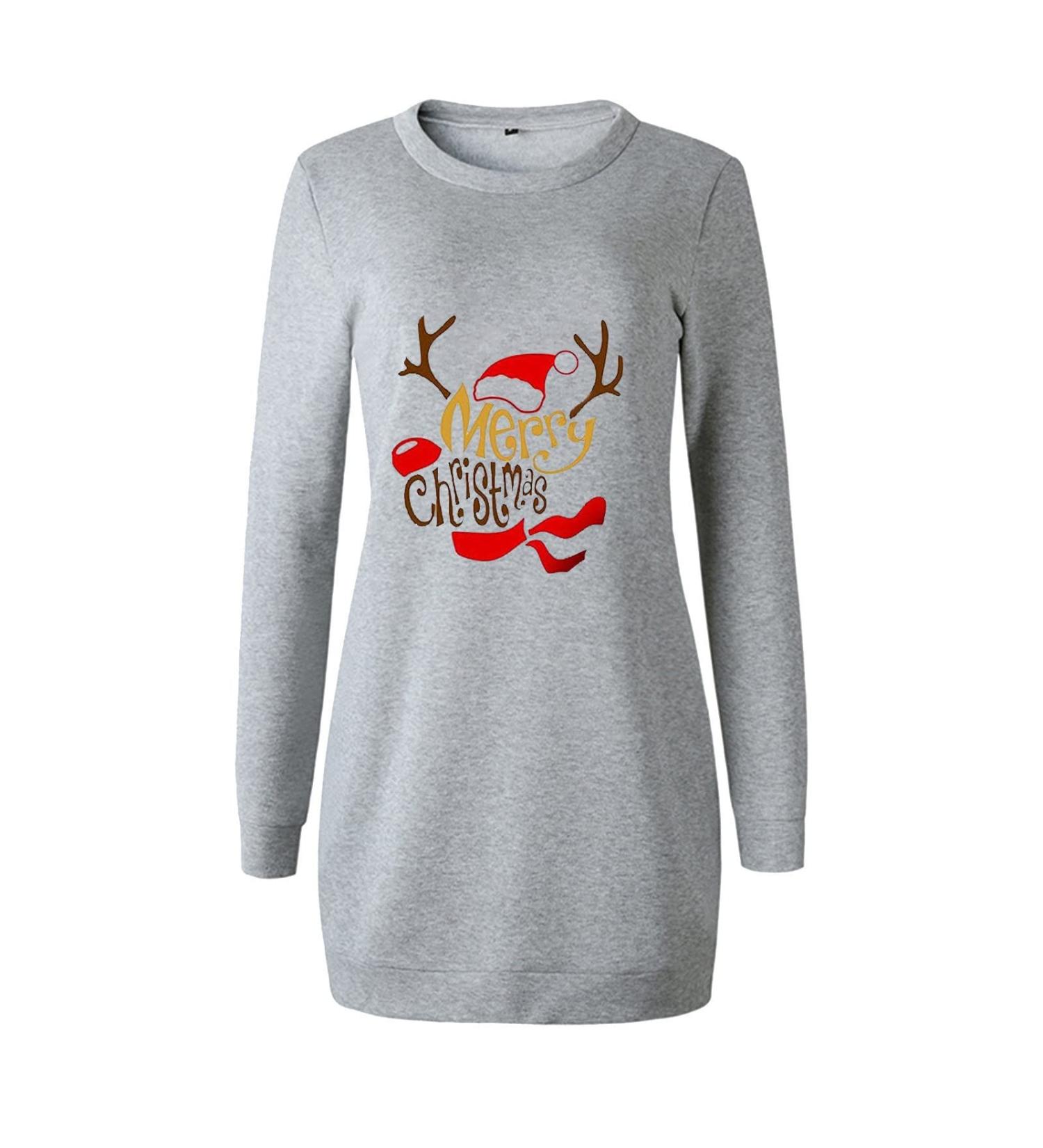Hanxiulin Gray Christmas Sweater Dress - Sexy Long Sleeve Party Jumper for Women | Retro Classy Holiday Costume - Buy Online on GoSupps.com