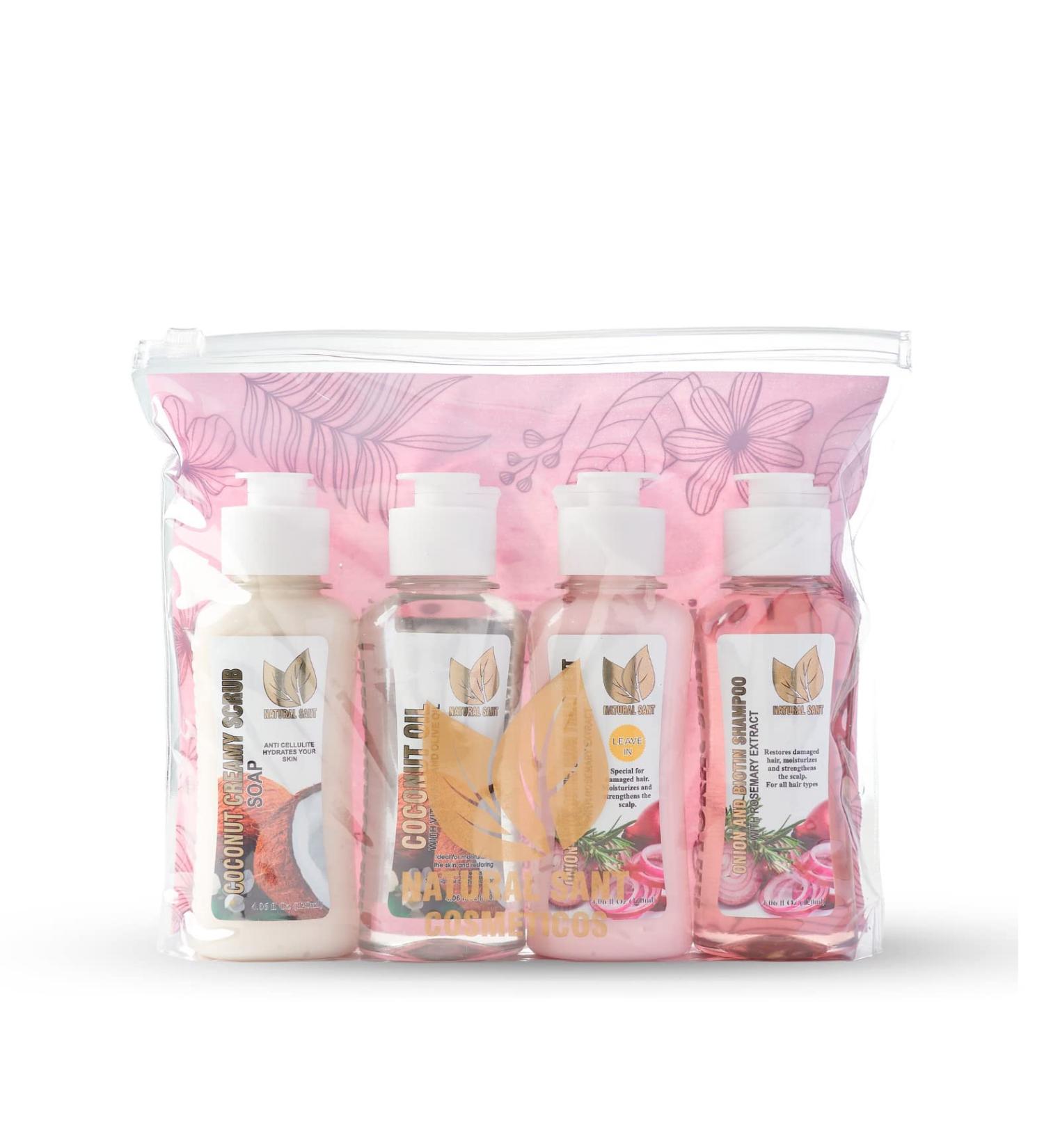 Natural Sant Body Care Essentials Set - Shampoo, Conditioner, Scrub, Coconut Oil - Travel Size Kit with All-Natural Ingredients - Buy Online on GoSupps.com