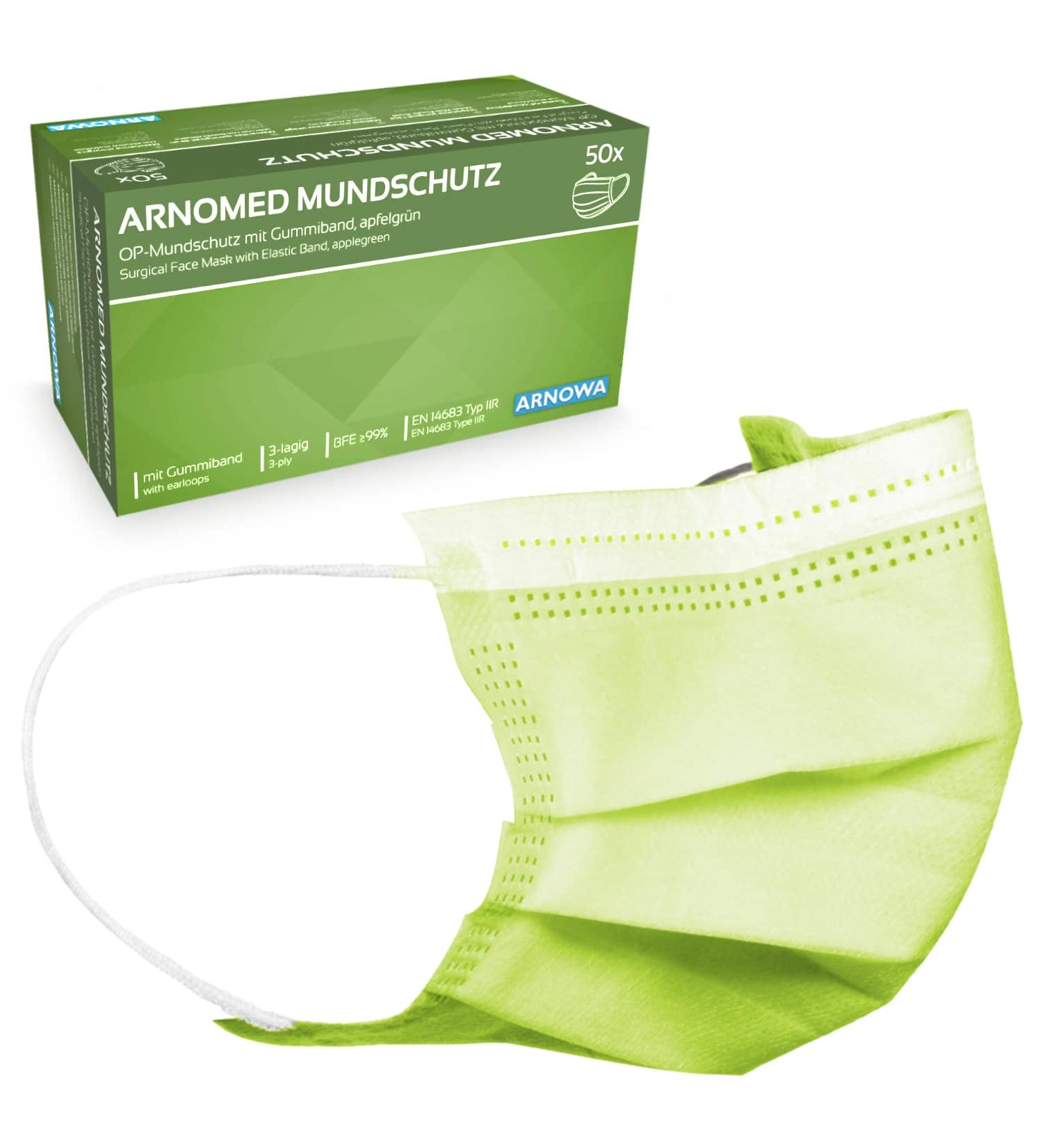 Buy Arnomed Medically Certified Green Type IIR Masks 50x 3-Layer EN 14683 Protective Face Masks | CE Certified Mouth Protection - Buy Online on GoSupps.com