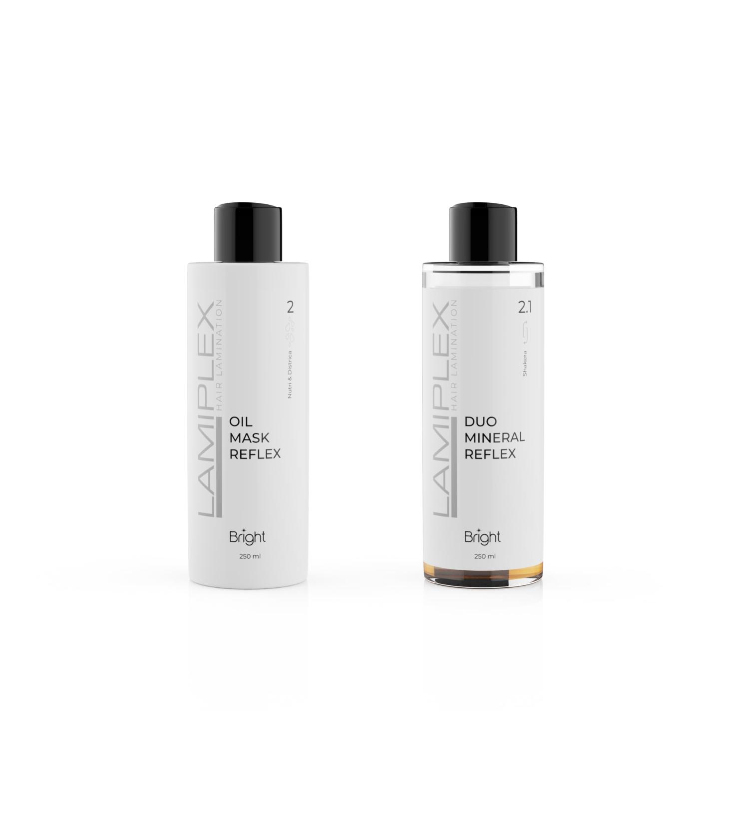  BRIGHT PROFESSIONAL HAIR Lamiplex Oil Mask Reflex No. 2 250 ml + Duo Mineral Reflex No. 2.1 250 ml Professional Hair Lamination - Damaged Hair Treatment Nourishing Emollient and Illuminating Action - Buy Online on GoSupps.com