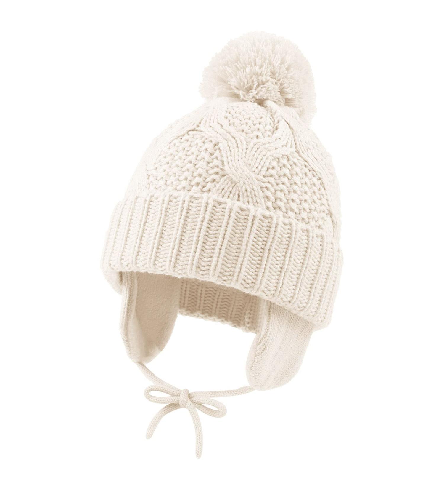 Pesaat Knitted Baby Winter Beanie Earflap Hat | Fleece Lined with Pompom | 2-5 Years White - Buy Online on GoSupps.com