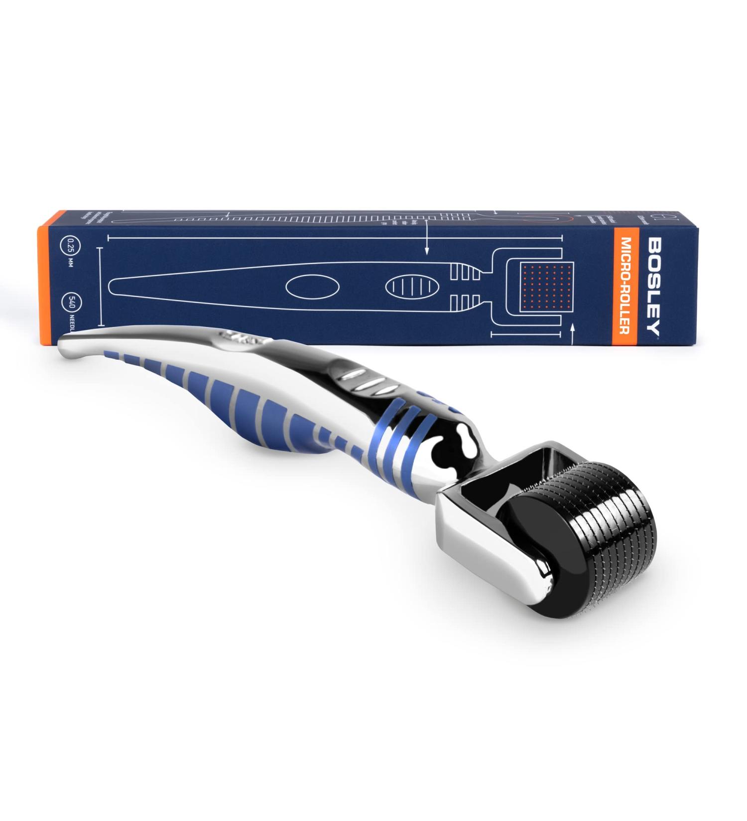 Bosley Micro-Roller for Hair Growth | 0.25mm Stainless Steel Needles | Beard, Scalp & Facial Stimulator | Anti-Slip Handle | Exfoliating Derma Roller - Buy Online on GoSupps.com
