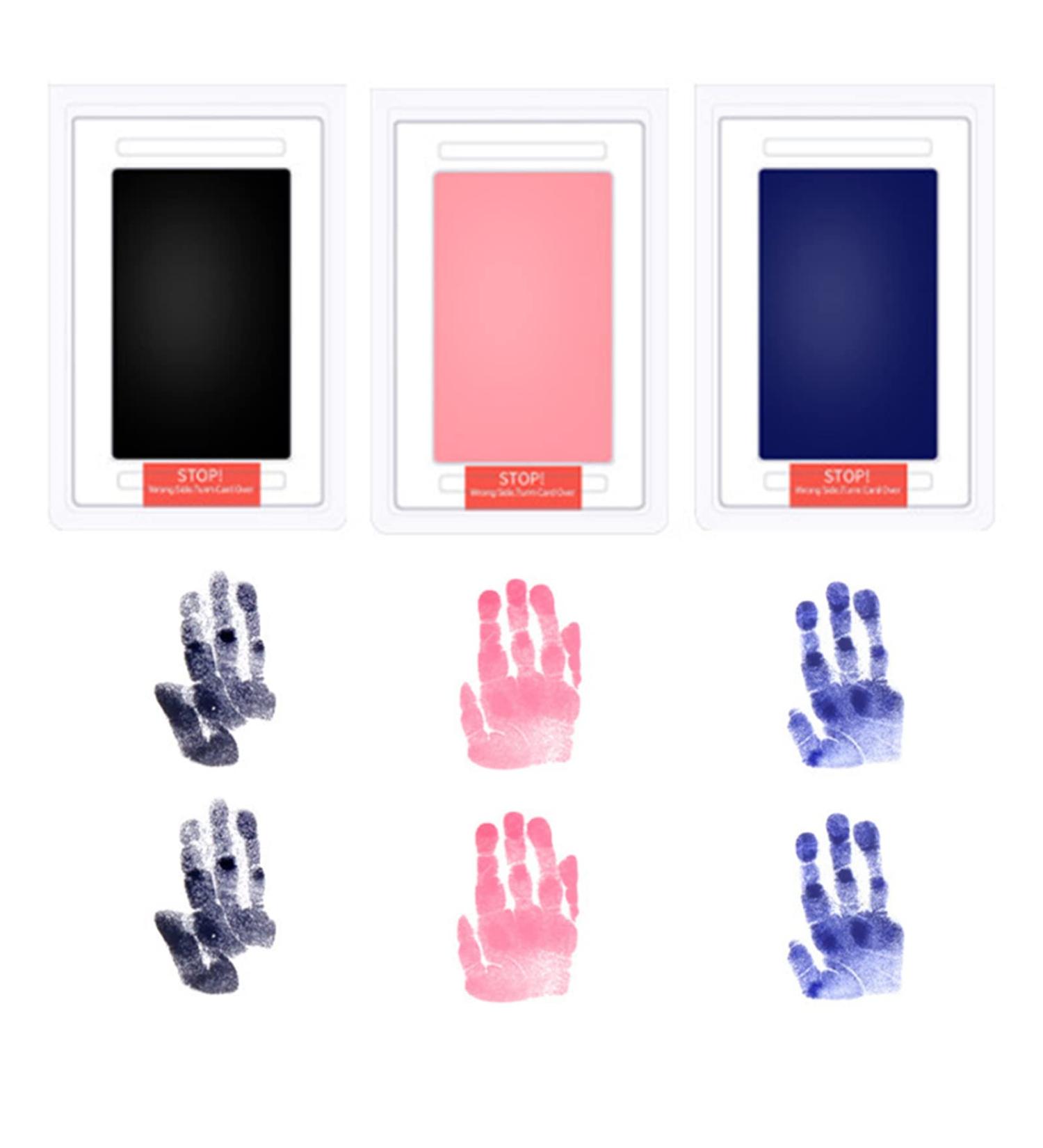 9 Piece Baby Hand and Footprint Kit - Paw Print Stamp Pad with 3 Ink Pads, 6 Imprint Cards - Baby and Pet Keepsake (Black Pink Blue) - Buy Online on GoSupps.com