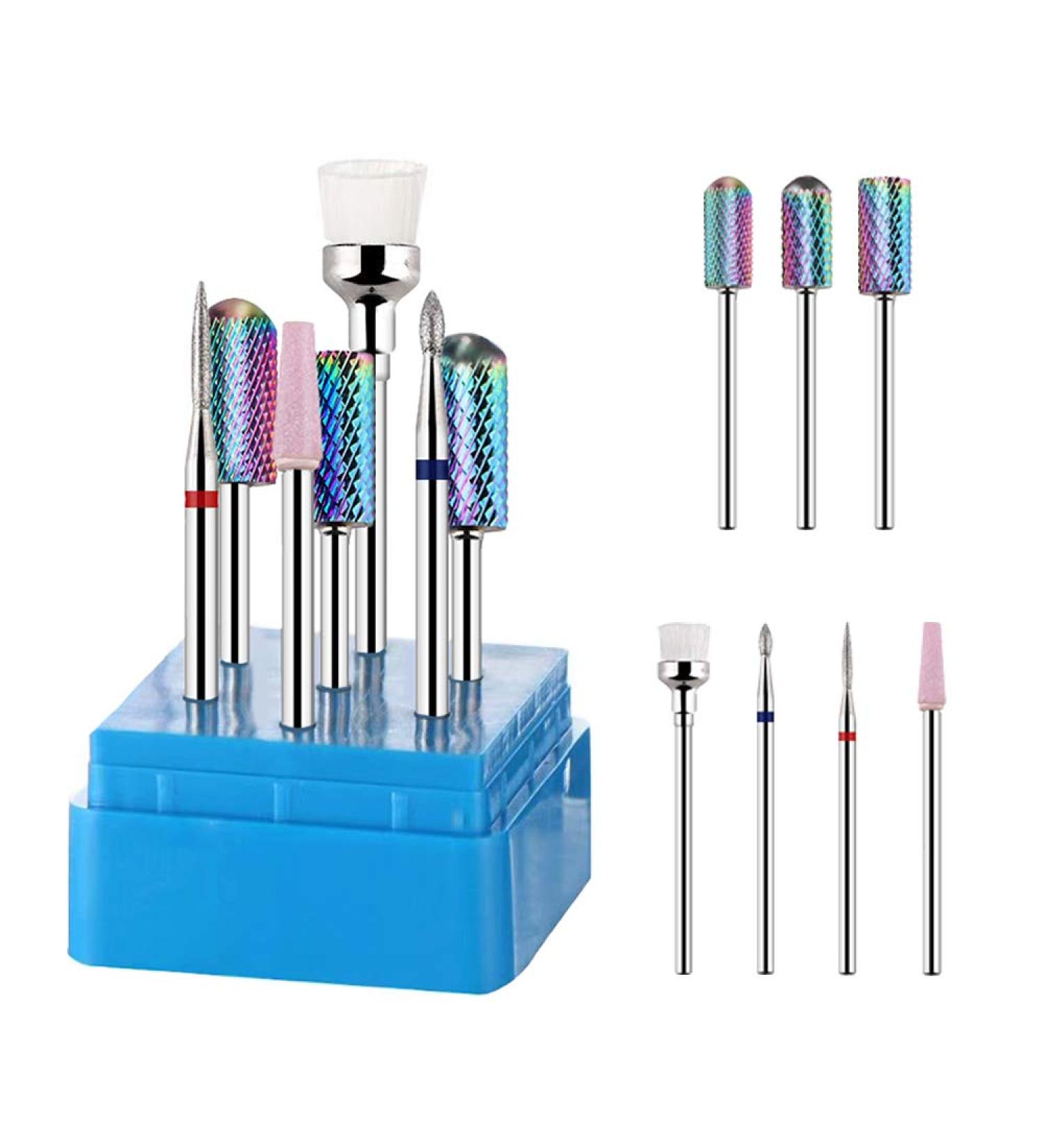 7Pcs Carbide Nail Drill Bit Set for Acrylic Nails - Diamond Bits for Nail Efile, Gel Polish Removal - 3/32 inch Nail Drill Bits Kit - Buy Online on GoSupps.com