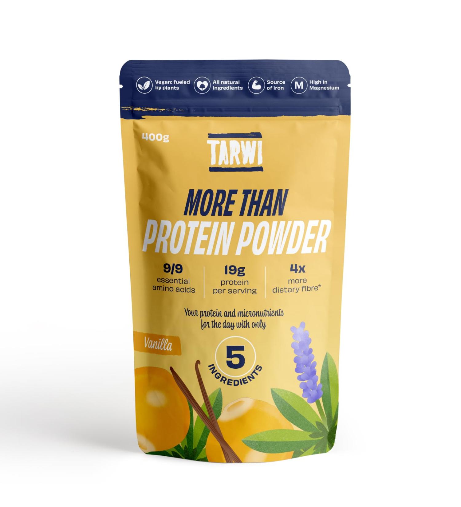 Tarwi Lupin 100% Natural Vegan Protein Powder 400g - Vanilla Flavor | Plant Based Protein with High Fiber, 9 Essential Amino Acids, Prebiotics | Clean & Gut Friendly - Buy Online on GoSupps.com