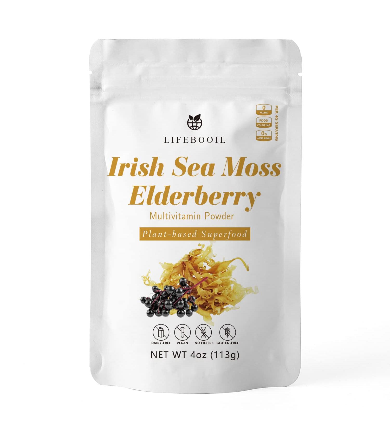 Irish Sea Moss Powder with Black Elderberry - 4oz | Vegan, Non-GMO, Gluten-Free - Buy Online on GoSupps.com