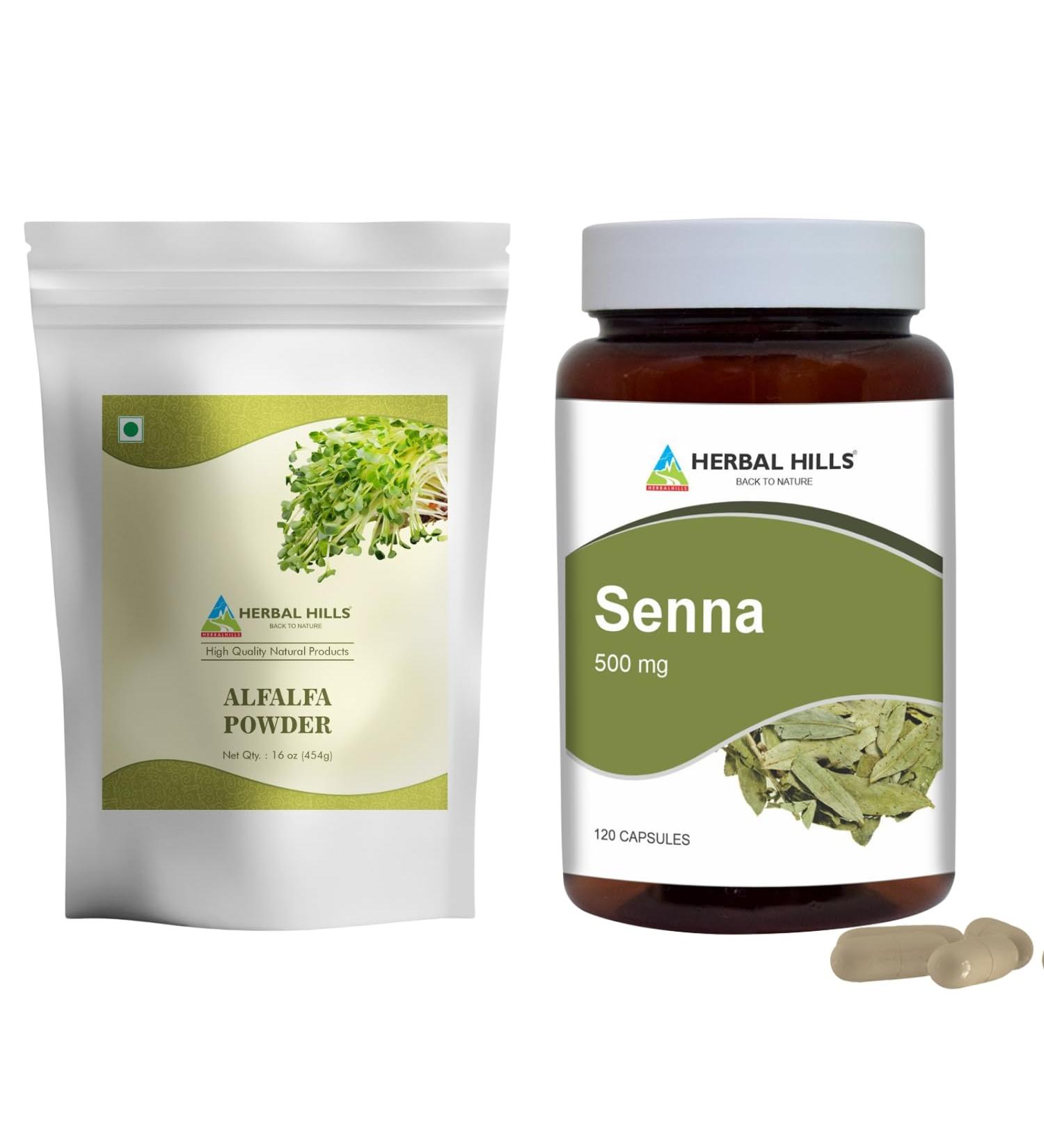 HERBAL HILLS Alfalfa Leaf Powder and Senna Capsules Pack of 2 Combo - Buy Online on GoSupps.com