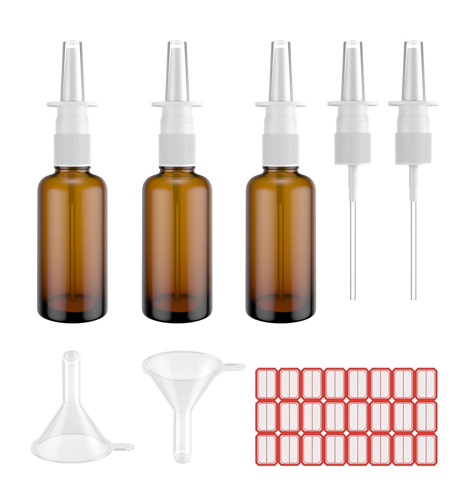 3 Pcs 30ML Amber Glass Nasal Spray Bottles - Refillable Sinus Relief Sprayer Set with Labels and Funnels - Travel Size Reusable Perfume Atomizers - Buy Online on GoSupps.com
