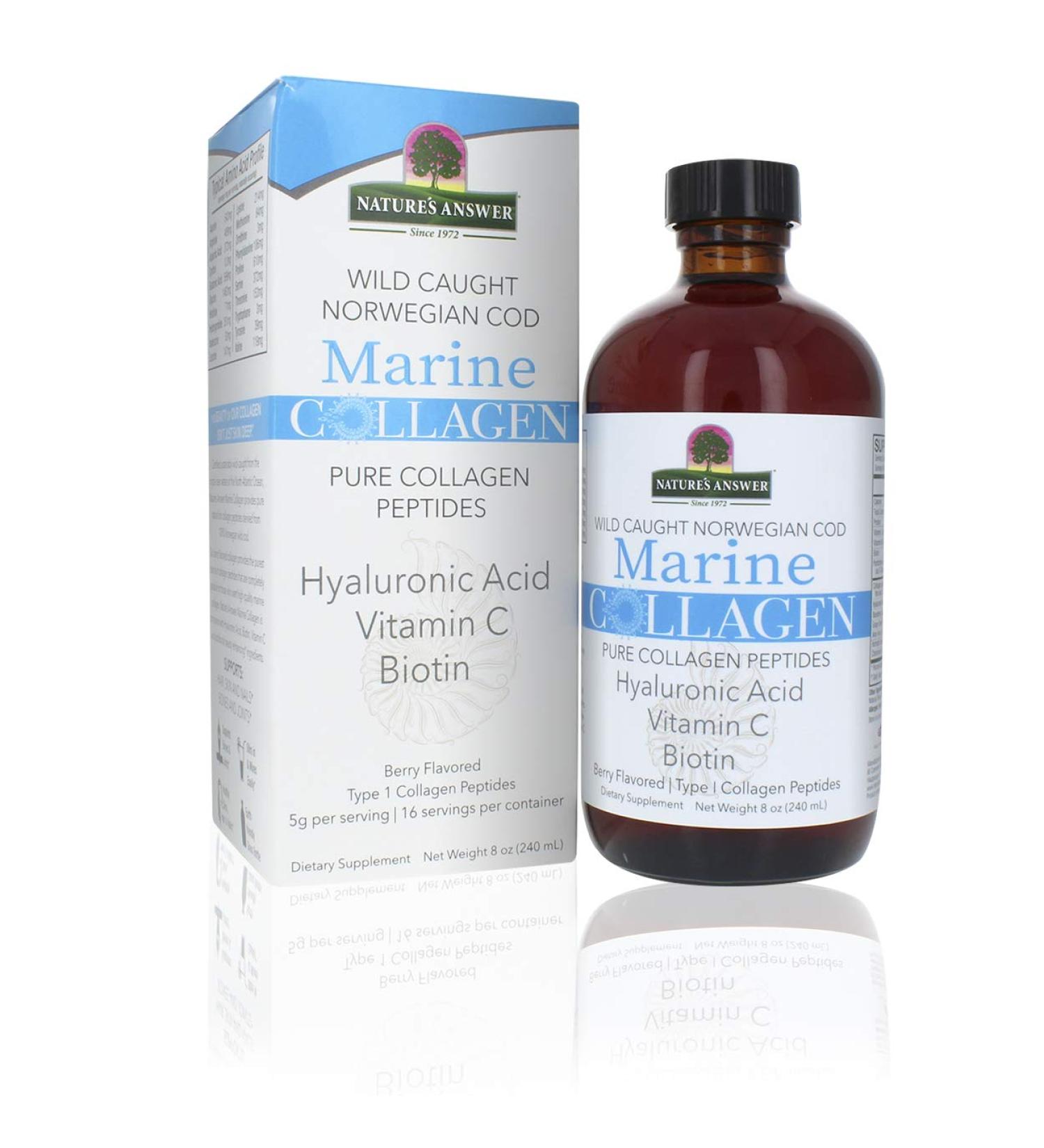 Nature's Answer Marine Collagen Liquid | Wild Caught Norwegian Cod | Collagen Peptides with Hyaluronic Acid & Biotin | 8oz | Gluten-Free | Supports Healthy Hair, Skin, Nails & Joints - Buy Online on GoSupps.com