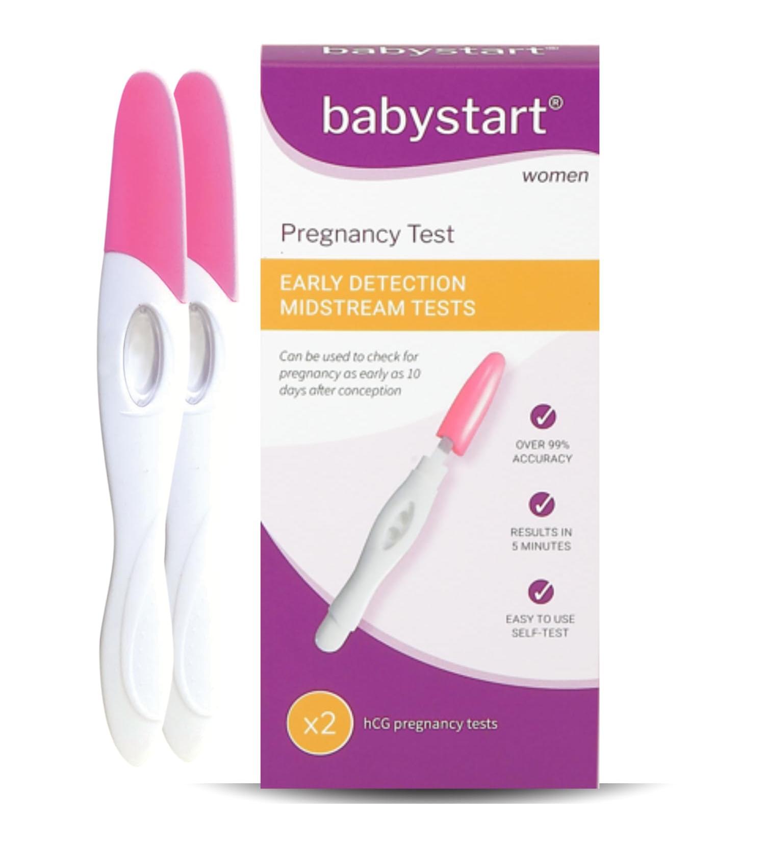 Early Detection Pregnancy Test Kit by Babystart for Easy at Home Accurate Pregnant Test Results in 1 Minute - Simple to Use Self Test for Women 2 Pack - Buy Online on GoSupps.com